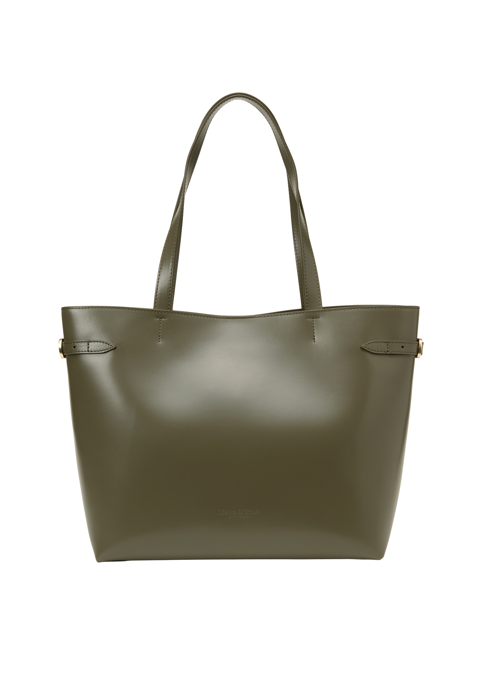 Shopper MARC O'POLO "mit seitlichen Riemen", Damen, Gr. B/H/T: 43cm x 28cm x 15cm, grün (burnt olive), Leder, unifarben, Taschen Shopper