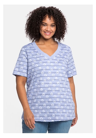 Sheego T-Shirt »sheego T-Shirt«, mit Streifen, Blumendruck und V-Ausschnitt kaufen