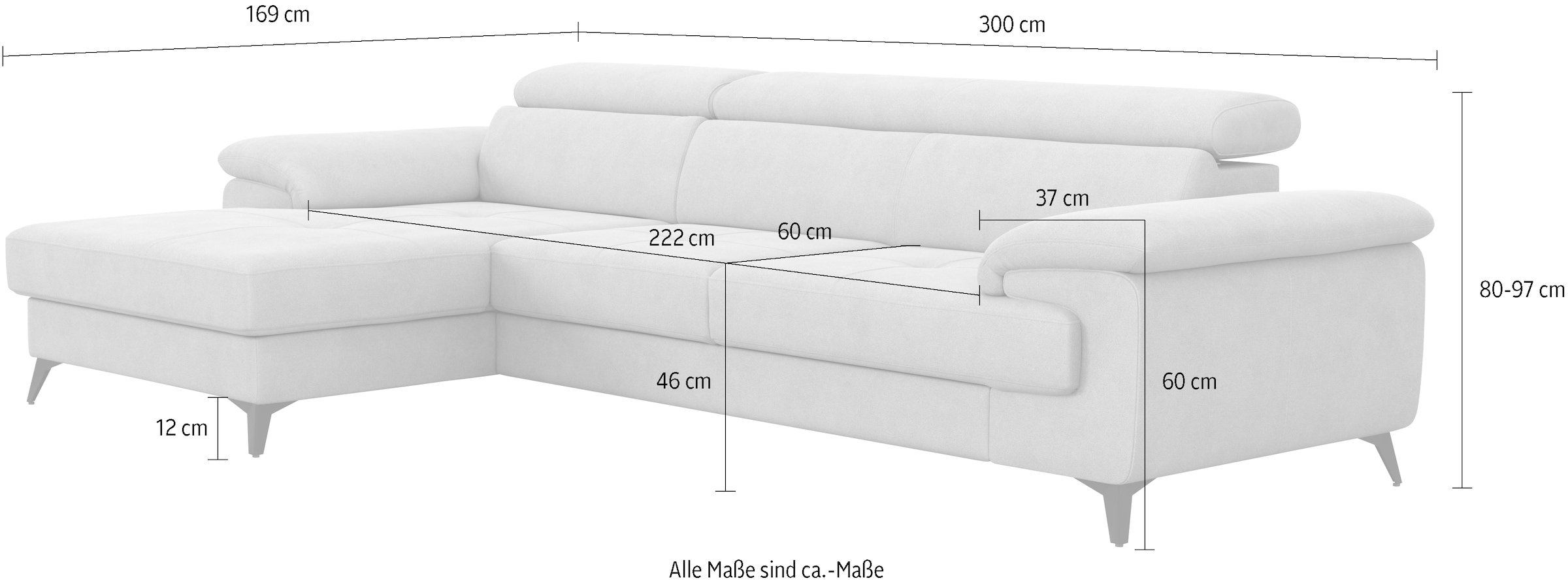 COTTA Ecksofa »Astra L-Form, B: 300 cm« mit Kopfteilverstellung, optional Bettfunktion & Bettkasten