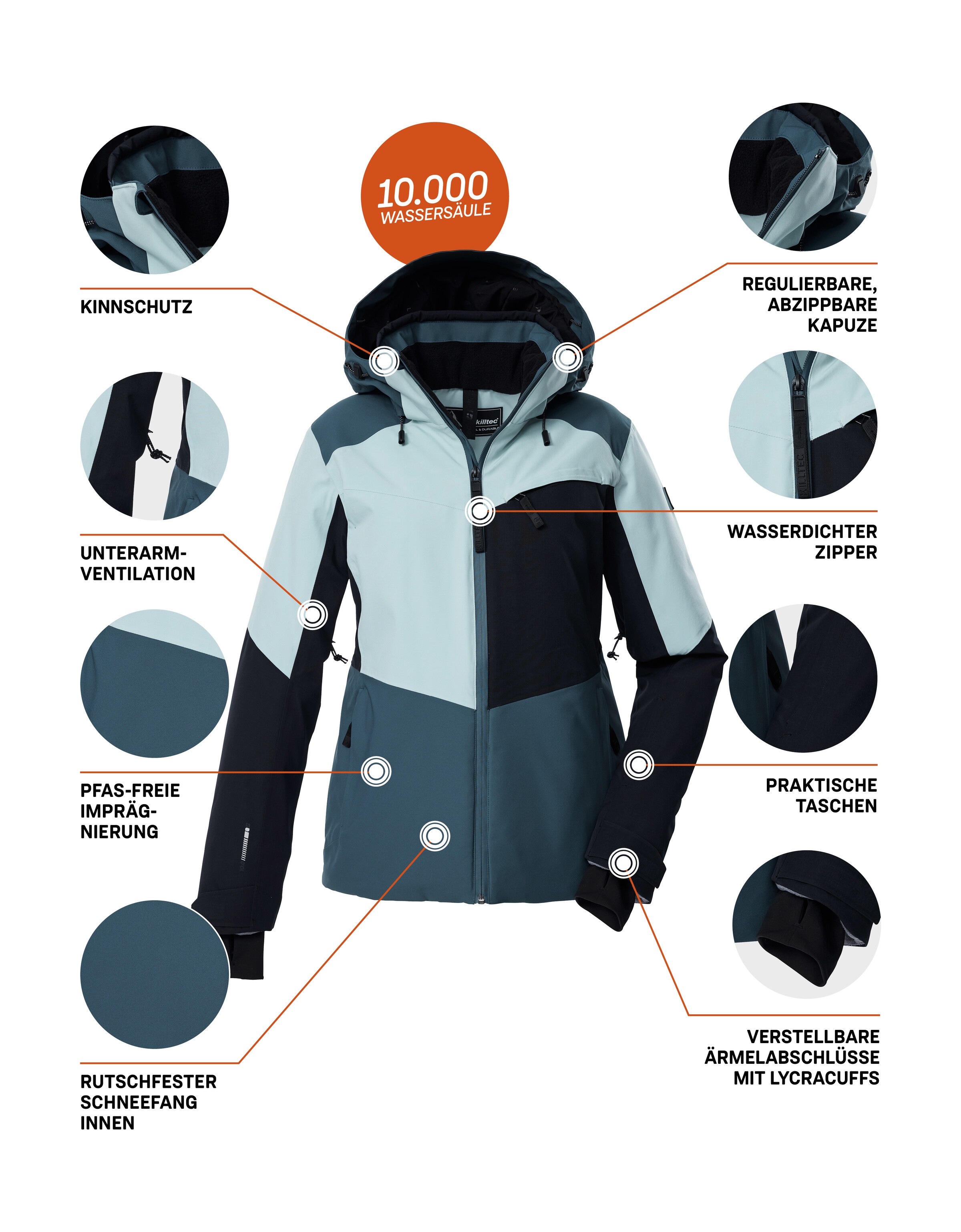 Killtec Skijacke »KSW 39 WMN SKI JCKT«, Wasserdichte Damen Skijacke mit Atmungsaktivität und cleveren Features