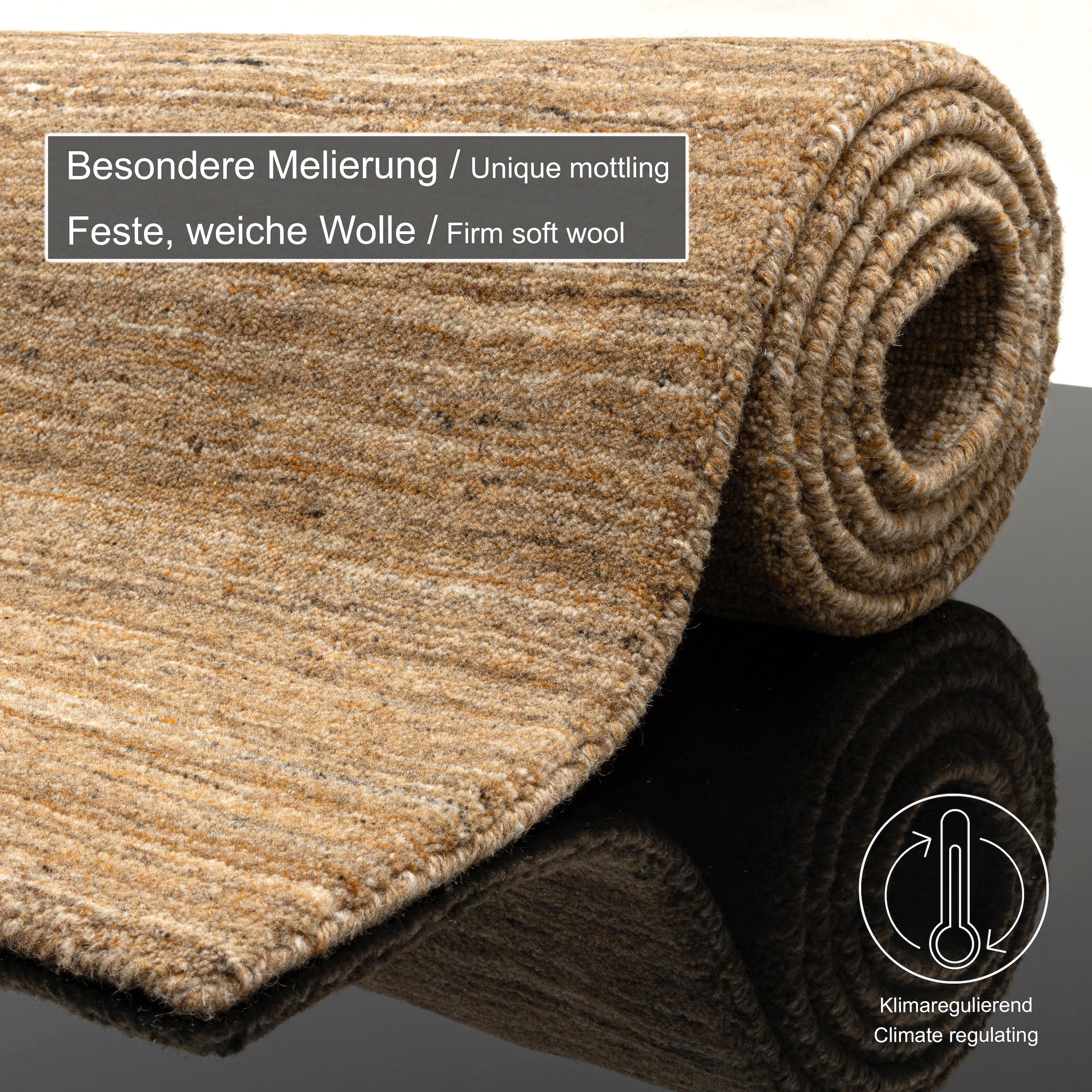 THEKO Wollteppich »Pure UNI«, rechteckig, 14 mm Höhe, Handwebteppich, meliert, reine Wolle, handgewebt