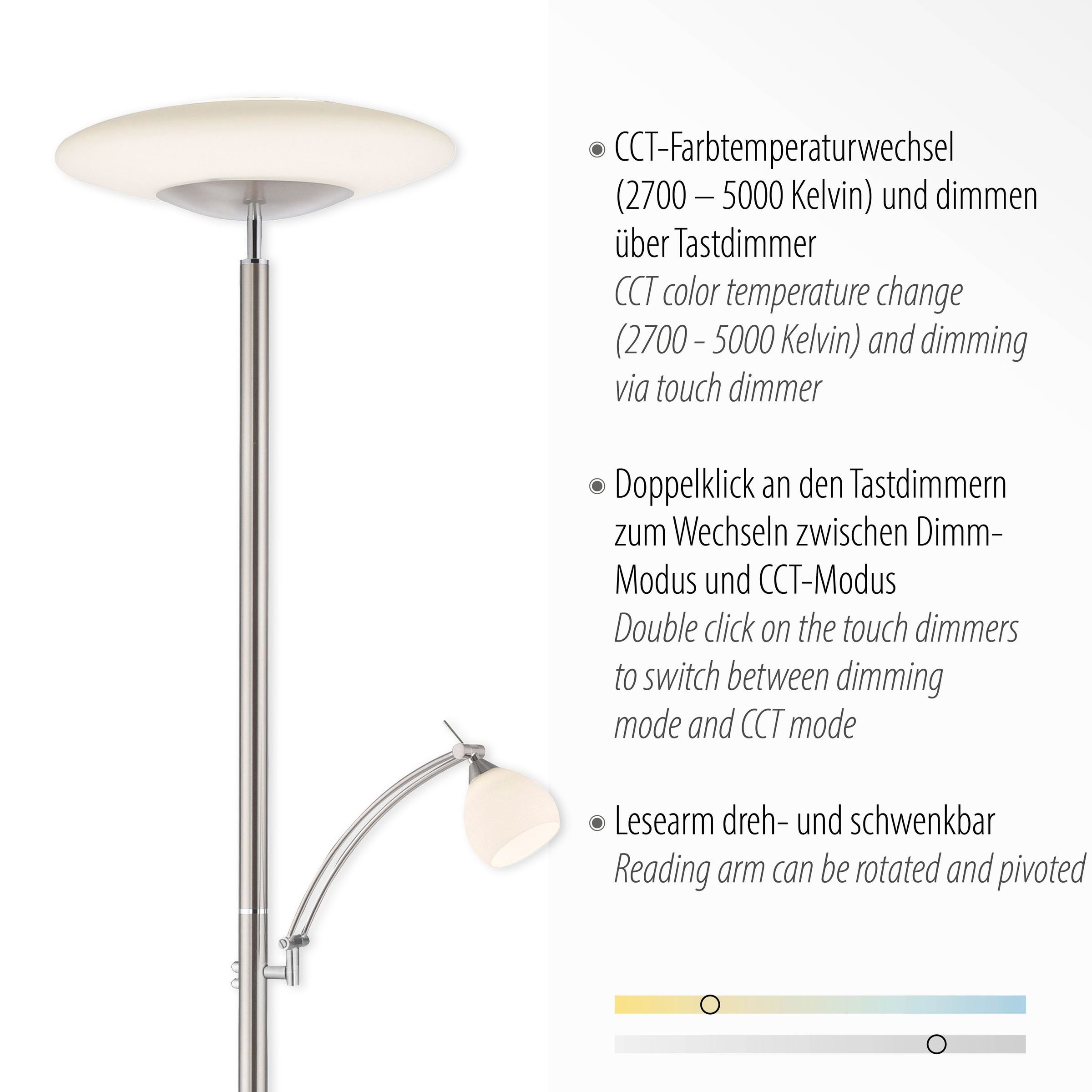Paul Neuhaus BAUR LED, Stehlampe 2 über | Tastdimmer, flammig-flammig, CCT »TROJA«, white, dimmbar Memory - tunable