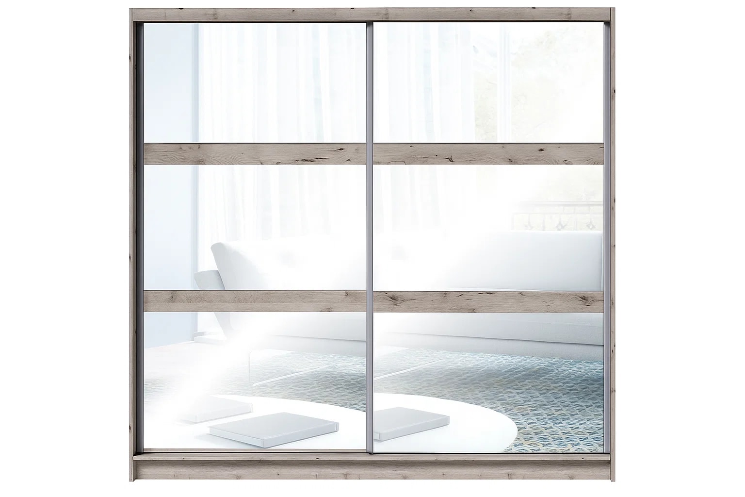 Home affaire Kleiderschrank »PRESSAC mit viel Stauraum, 10 Fächer, 2 Kleiderstangen, Breite 230cm« Garderobe mit 2 Schiebetüren und Spiegel, Maße B/T/H: 230/62/215 cm