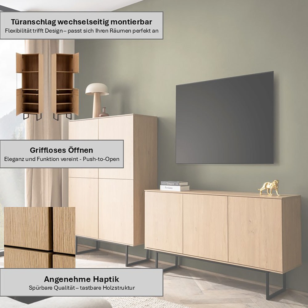 Home affaire Wohnwand »Lund, moderne Anbauwand, Wohnzimmer-Set in Stone Oak« 2 Stk. tlg.