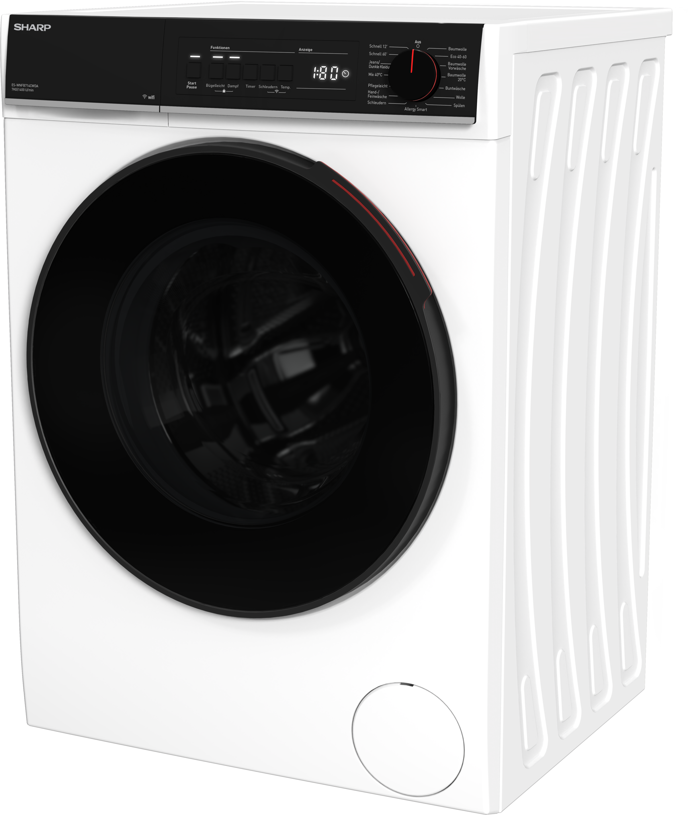 Sharp Waschmaschine Mid Class »ES-WNFB714CWDA-DE«, 7 kg, 1400 U/min, 7kg / +WIFI / A-20% / black Doorring+knob/Steam/White