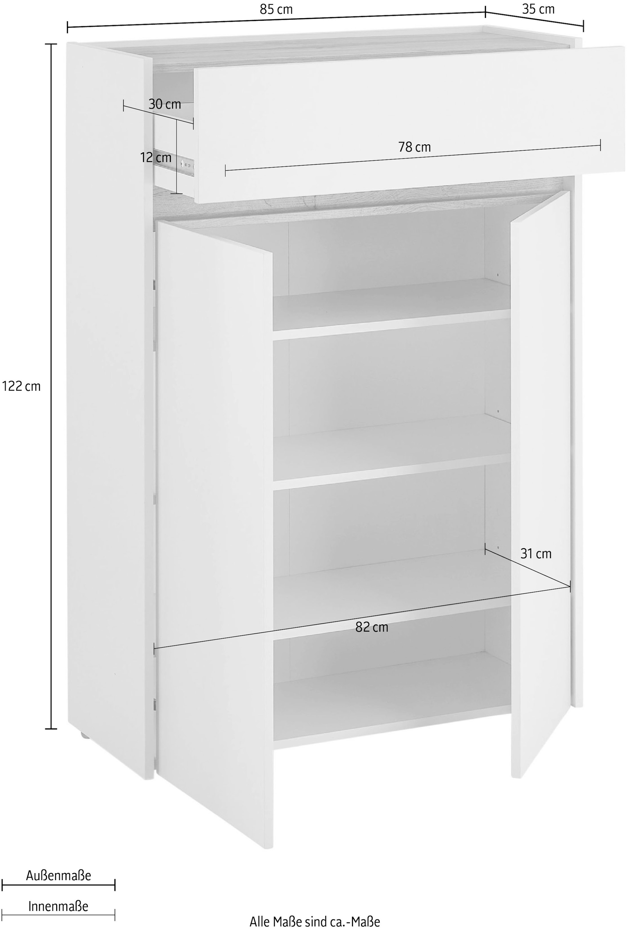 INOSIGN Schuhschrank »City/Giron, modernes Schuhregal, Schrank für 16 Schuhe, Schuhkommode«, eine Schublade und vier Schuhfächer, viel Stauraum, 93 cm breit