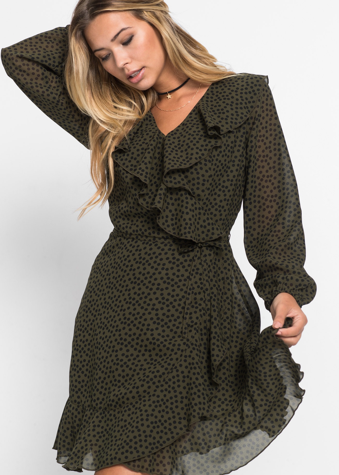 bonprix Minikleid "Minikleid in Wickeloptik" in Wickeloptik, mit Volants, t günstig online kaufen