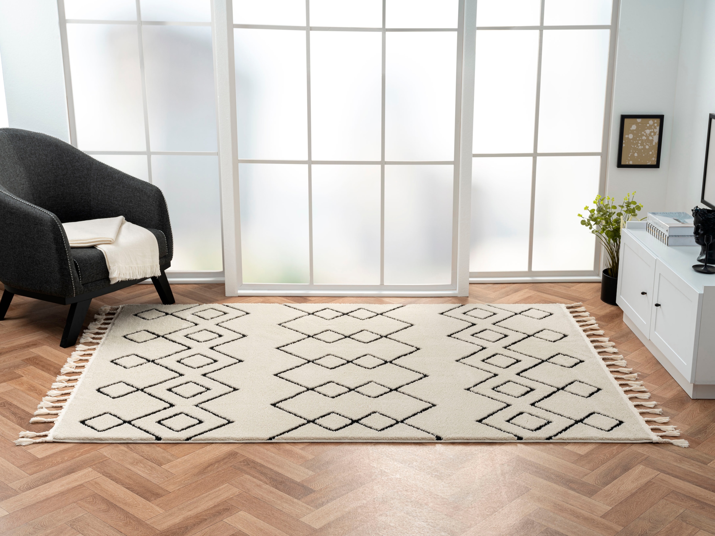 Myflair Möbel & Accessoires Hochflor-Teppich »Moroccan Mural«, rechteckig, 24 mm Höhe, modern, marokkanisches Design, flauschig weich, mit Fransen