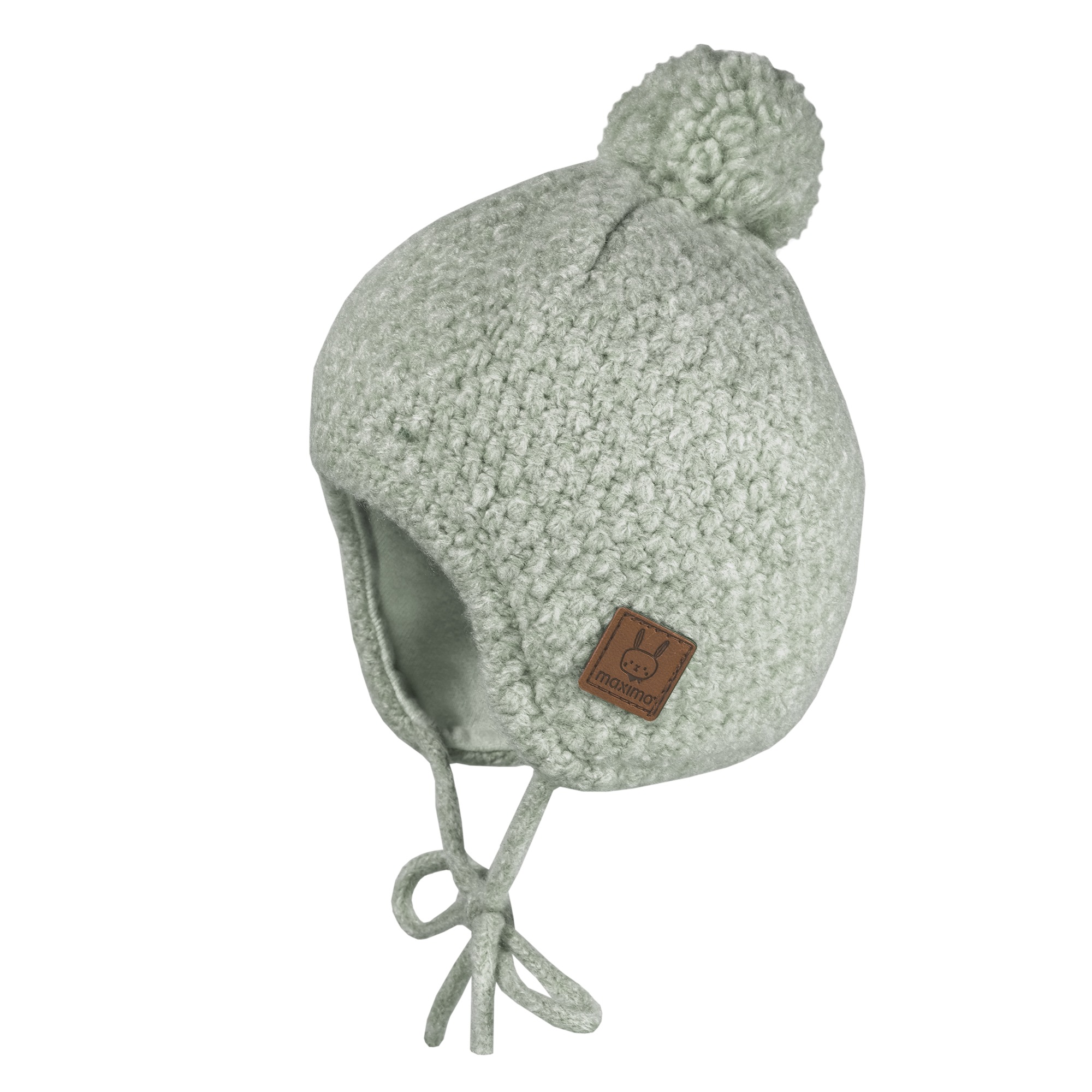 MAXIMO Jungen Bommelmützeherbalmeliert, Gr. 43, unifarben, Strick, Materialmix, Mützen, weiche Wollmischung, Bommel, Bindeband, gefüttert