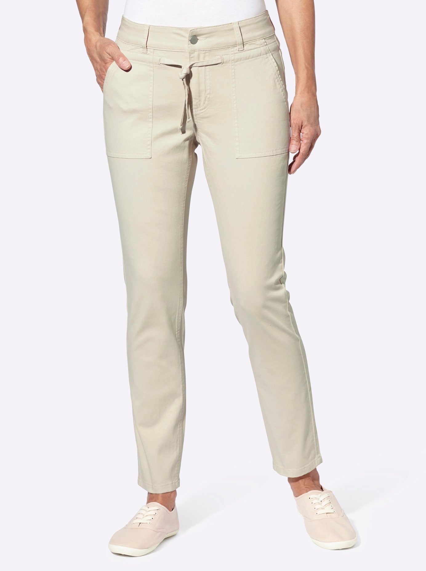 Bequeme Jeans CLASSIC BASICS, Damen, Gr. 22, Kurzgrößen, beige (sand), 98% Baumwolle, 2% Elasthan, unifarben, lang, Jeans