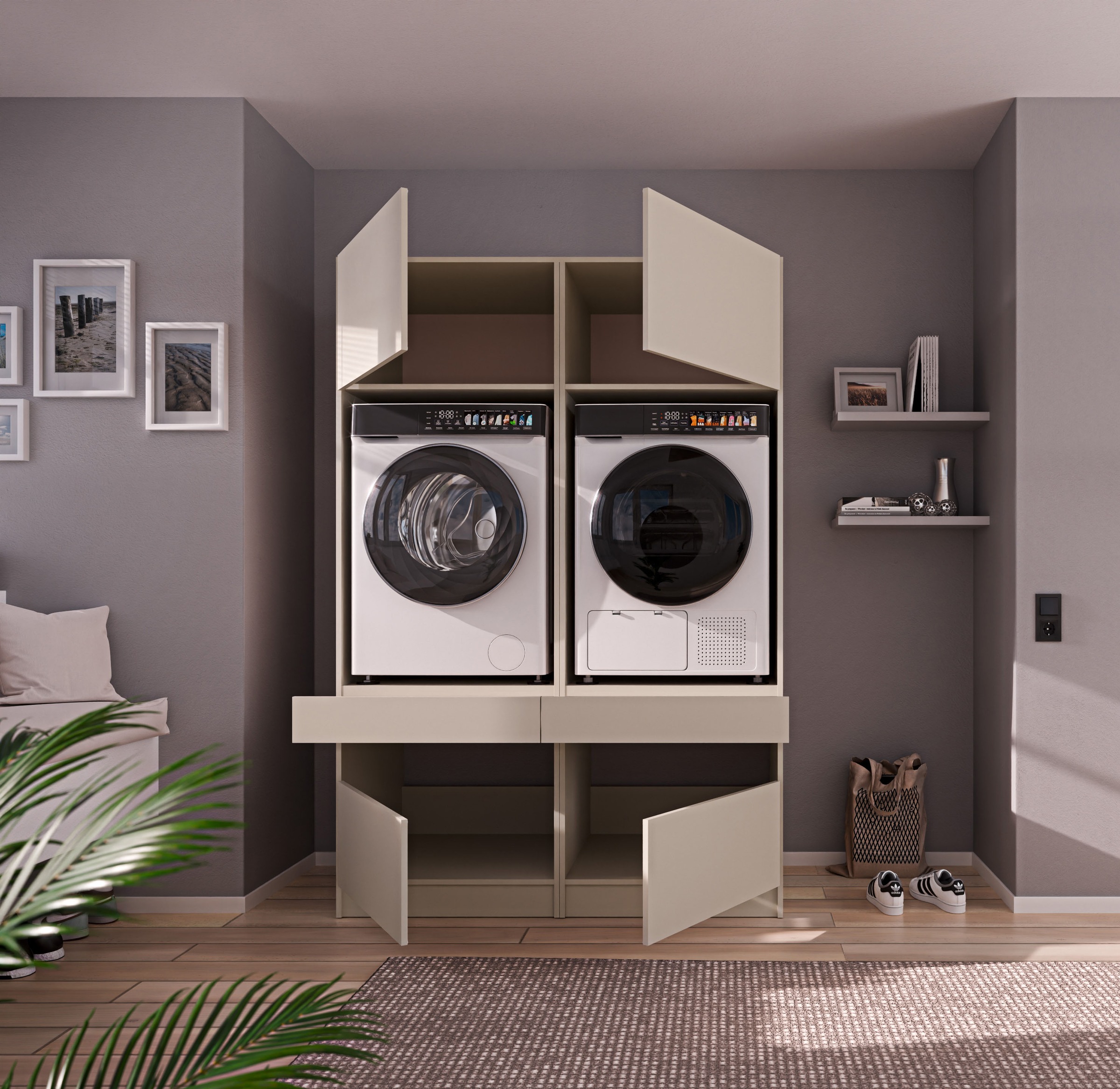 BASIC by Balculina Mehrzweckschrank-Set »Washhome B/T/H 135x68x200 cm« 2 Stk. tlg.