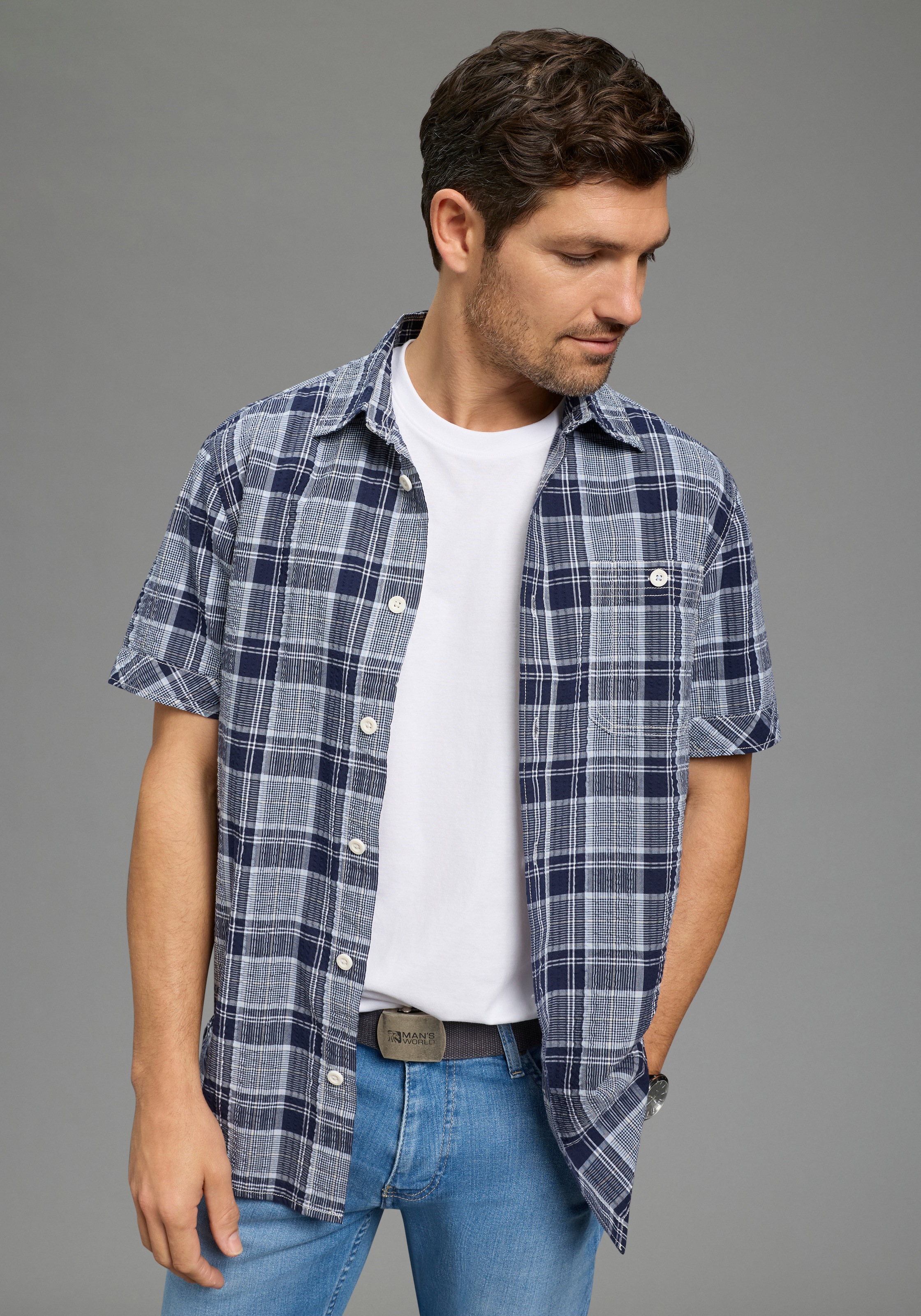 Mans World Karohemd Kurzarm, für Frühling und Sommer, aus Baumwolle, bequem günstig online kaufen