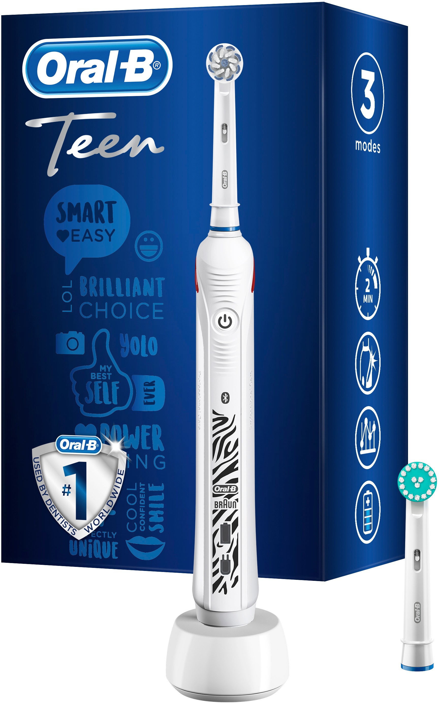 Ewell escaleren hoogtepunt Oral B Elektrische Zahnbürste »Teen White«, 2 St. Aufsteckbürsten, mit  visueller Andruckkontrolle per Rechnung | BAUR