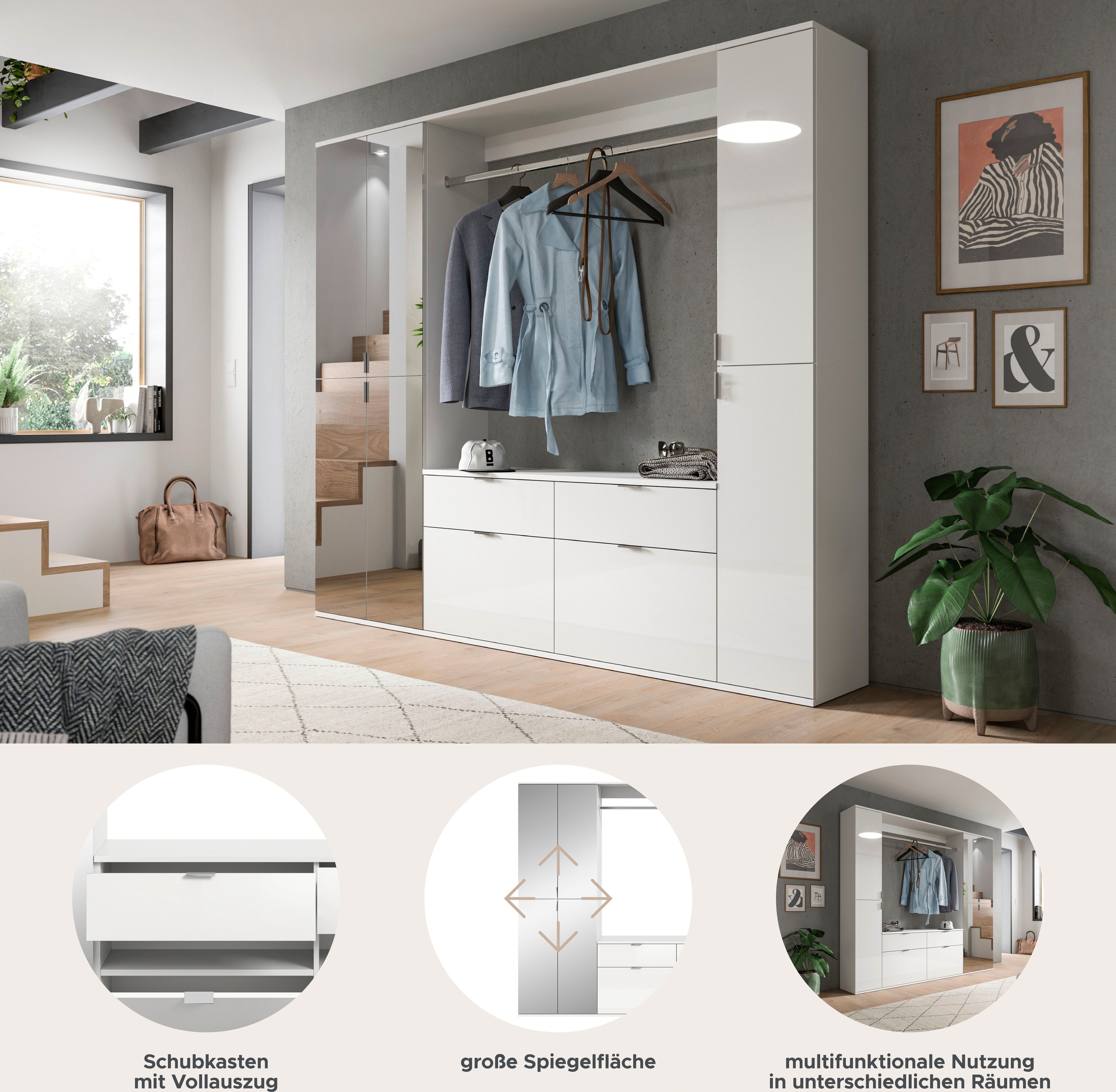 Thumbnail - Home affaire Garderoben-Set "Trondheim, Breite 212 cm, 5-teilig, bestehend aus:" Set, 4 Stk. tlg.