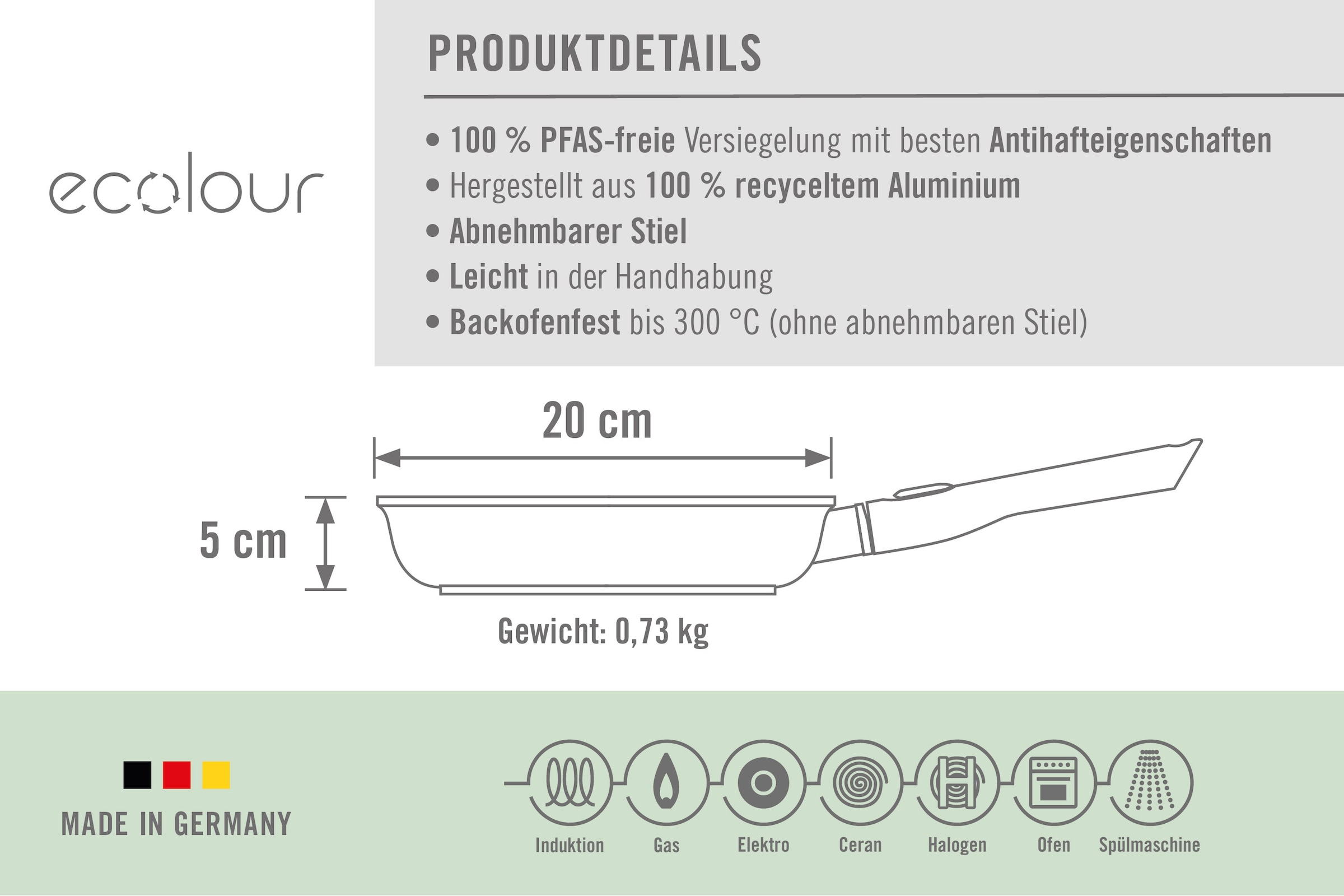 WOLL MADE IN GERMANY Bratpfanne »Ecolour Ø 20 cm« Aluminiumguss 1 tlg. abnehmbarer Stiel