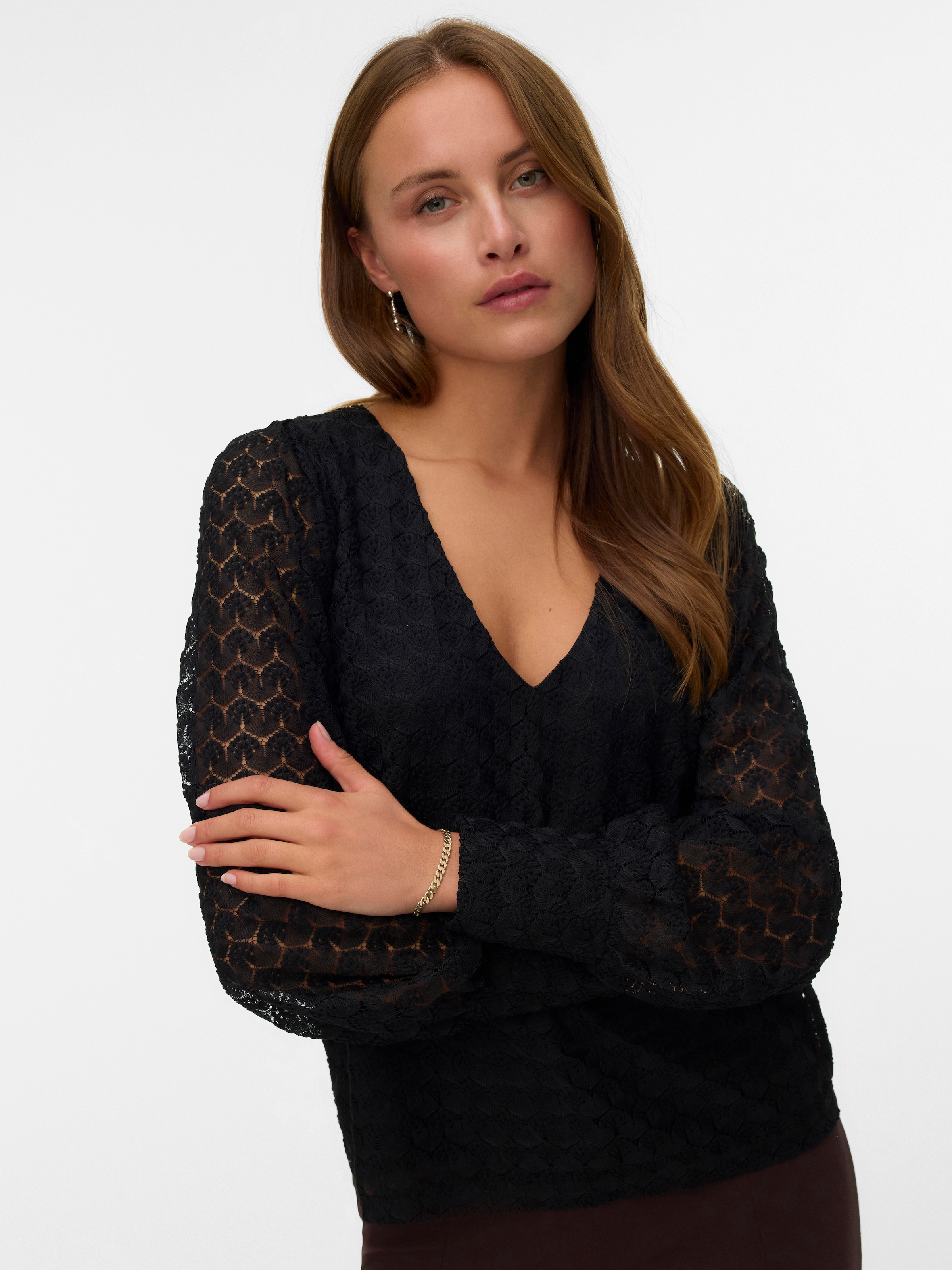 Vero Moda Langarmshirt "VMBECCA LS V-NECK LACE TOP JRS NOOS" günstig online kaufen
