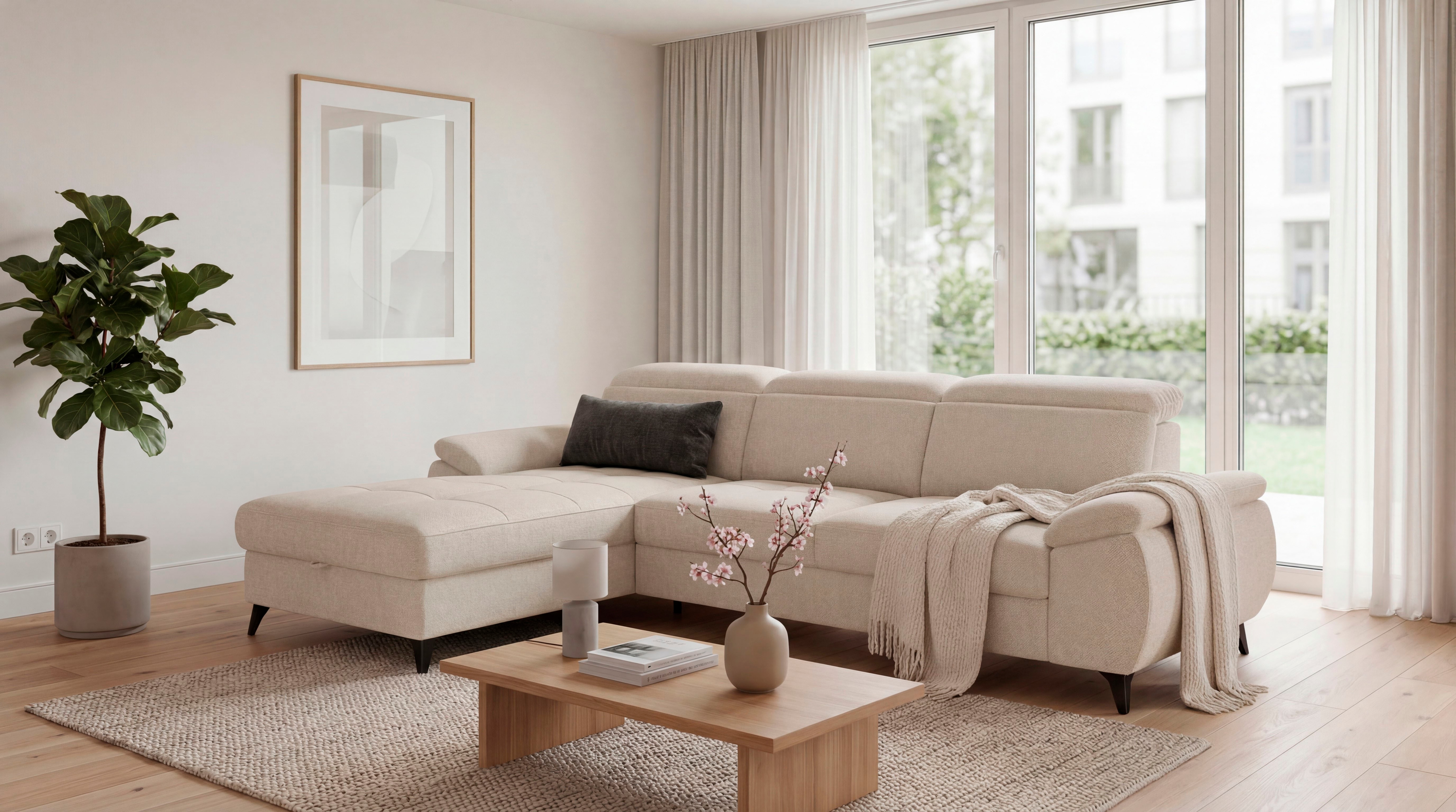 exxpo - sofa fashion Ecksofa "TAOS bequem, komfortabel durch Kopfteilverstellung, Breite 281cm" inkl. Bettfunktion und Bettkasten,toller Sitzkomfort, Steppung im Sitz