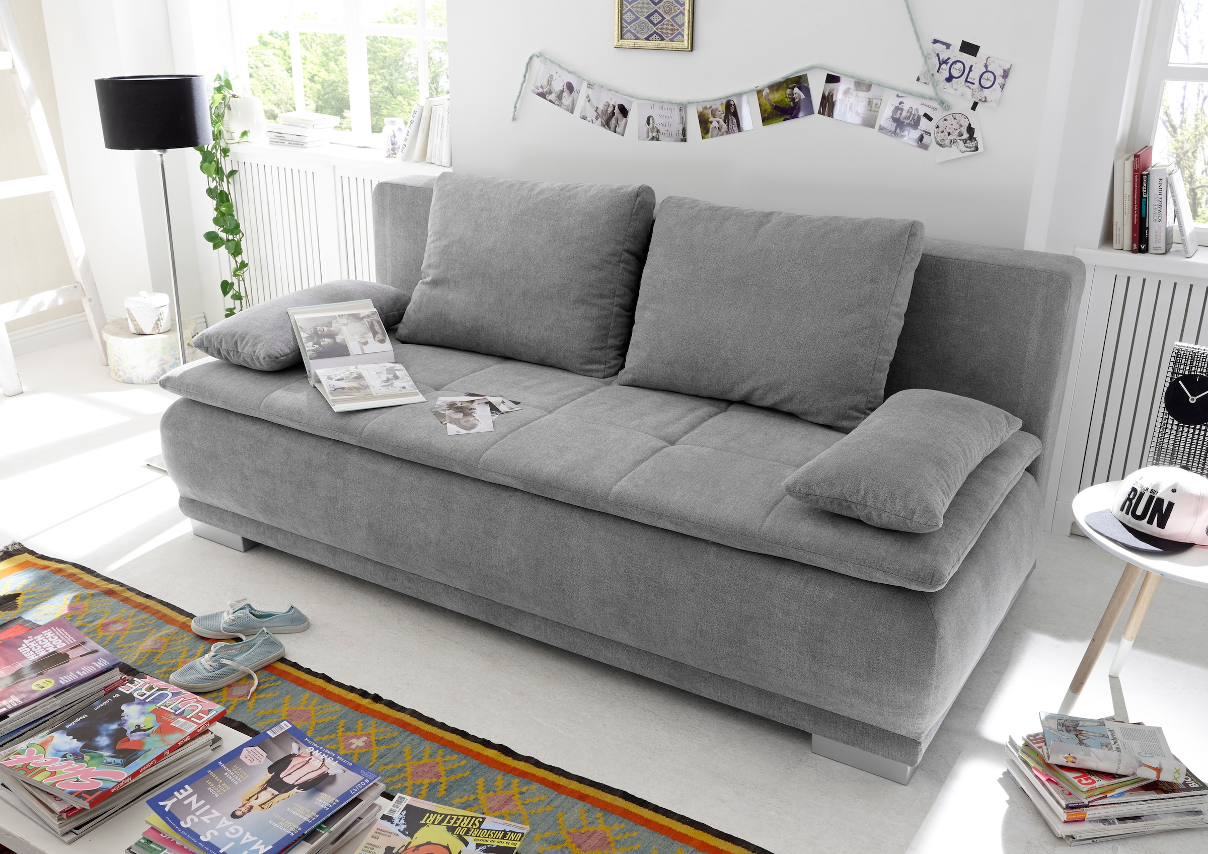 ED EXCITING DESIGN Schlafsofa »Luigi«, mit Bettfunktion, Bettkasten, Rücken- und Armlehnkissen, frei im Raum