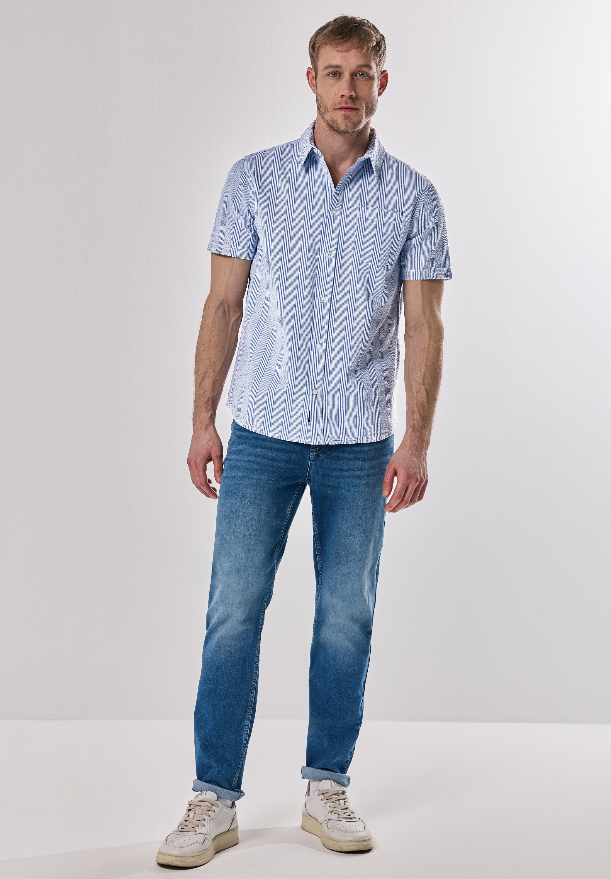 STREET ONE MEN Kurzarmhemd, aus reiner Baumwolle