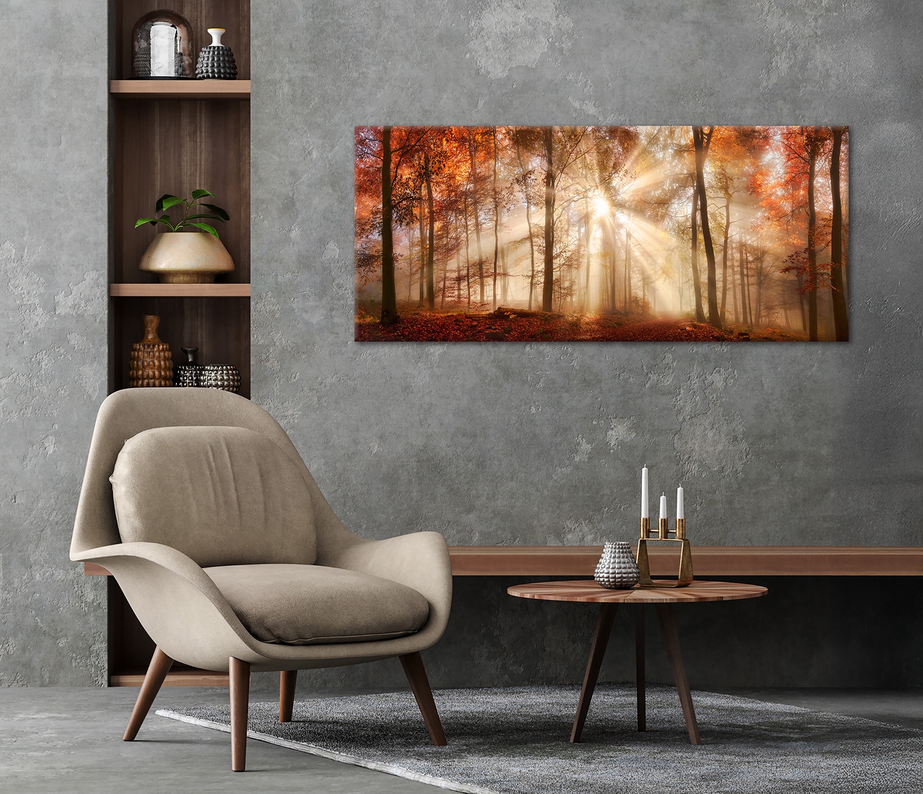Bönninghoff Leinwandbild »Wandbild HERBSTWALD XXL 60x140 cm – Leinwandbild Keilrahmen Deko« Wald 1 Stk. tlg. auf Keilrahmen gespannt
