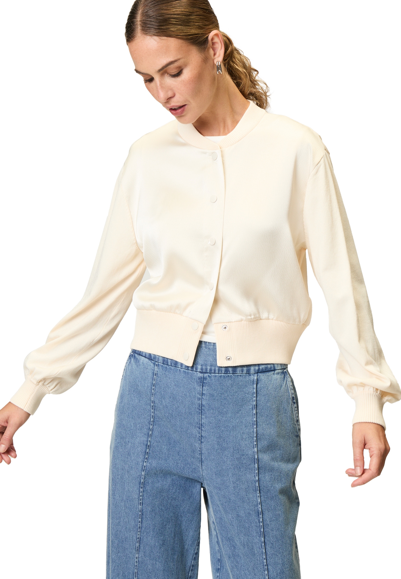 Zero Strickjacke "zero Damen Strickjacke mit Satinvorderseite", Knopfleiste günstig online kaufen