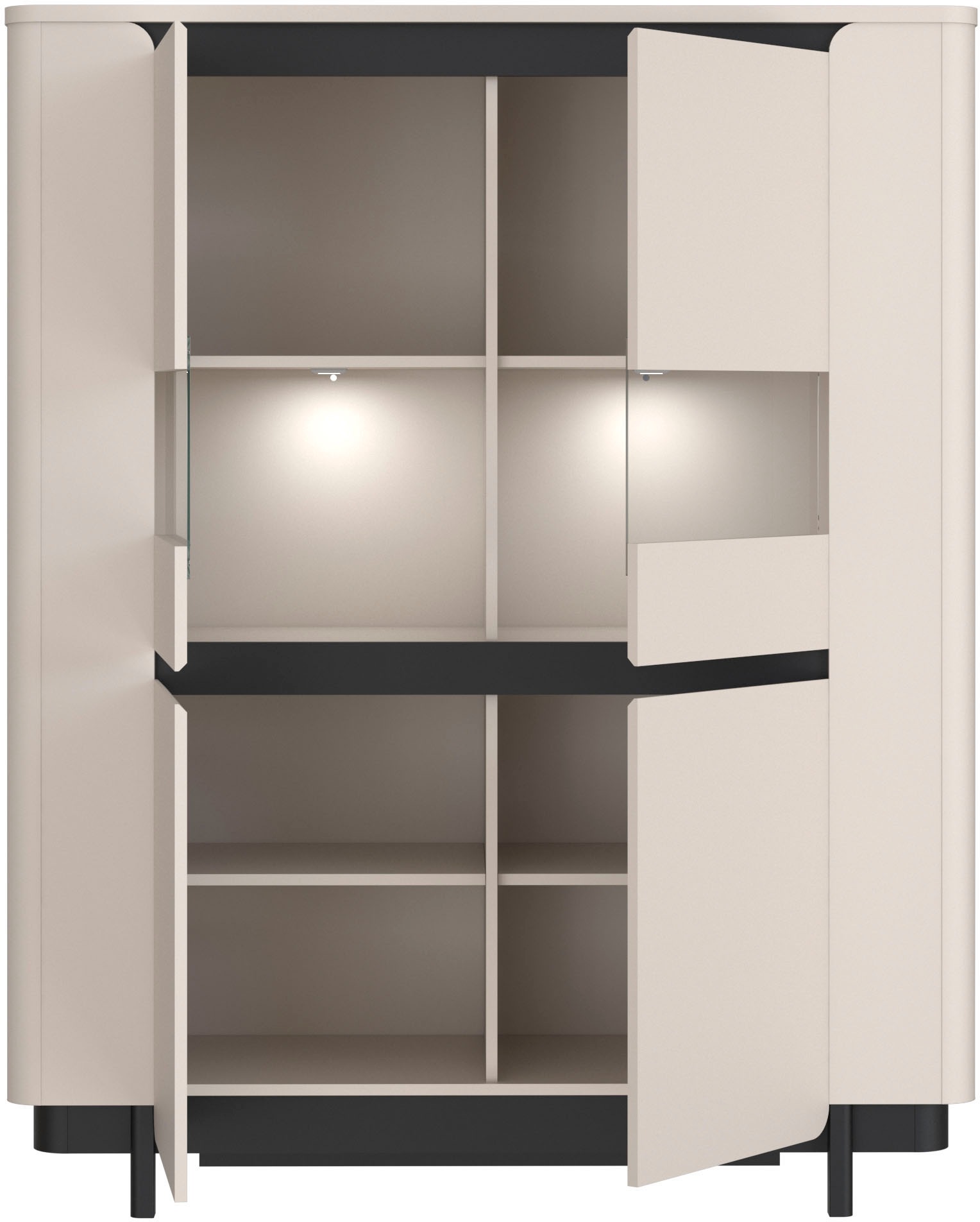 FORTE Vitrine »Vodol«, Highboard, Glatüren, abgerundete Kanten
