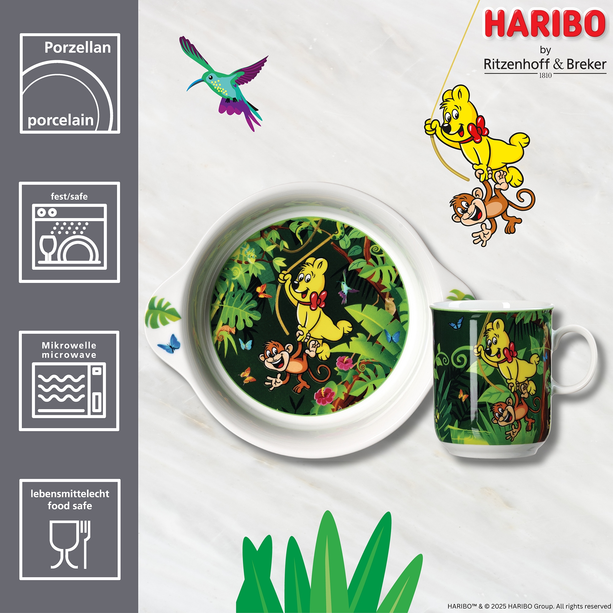 Ritzenhoff & Breker Kindergeschirr-Set »HARIBO Jungle, 2-teilig«, (Set, 2 tlg.), spülmaschinenfest