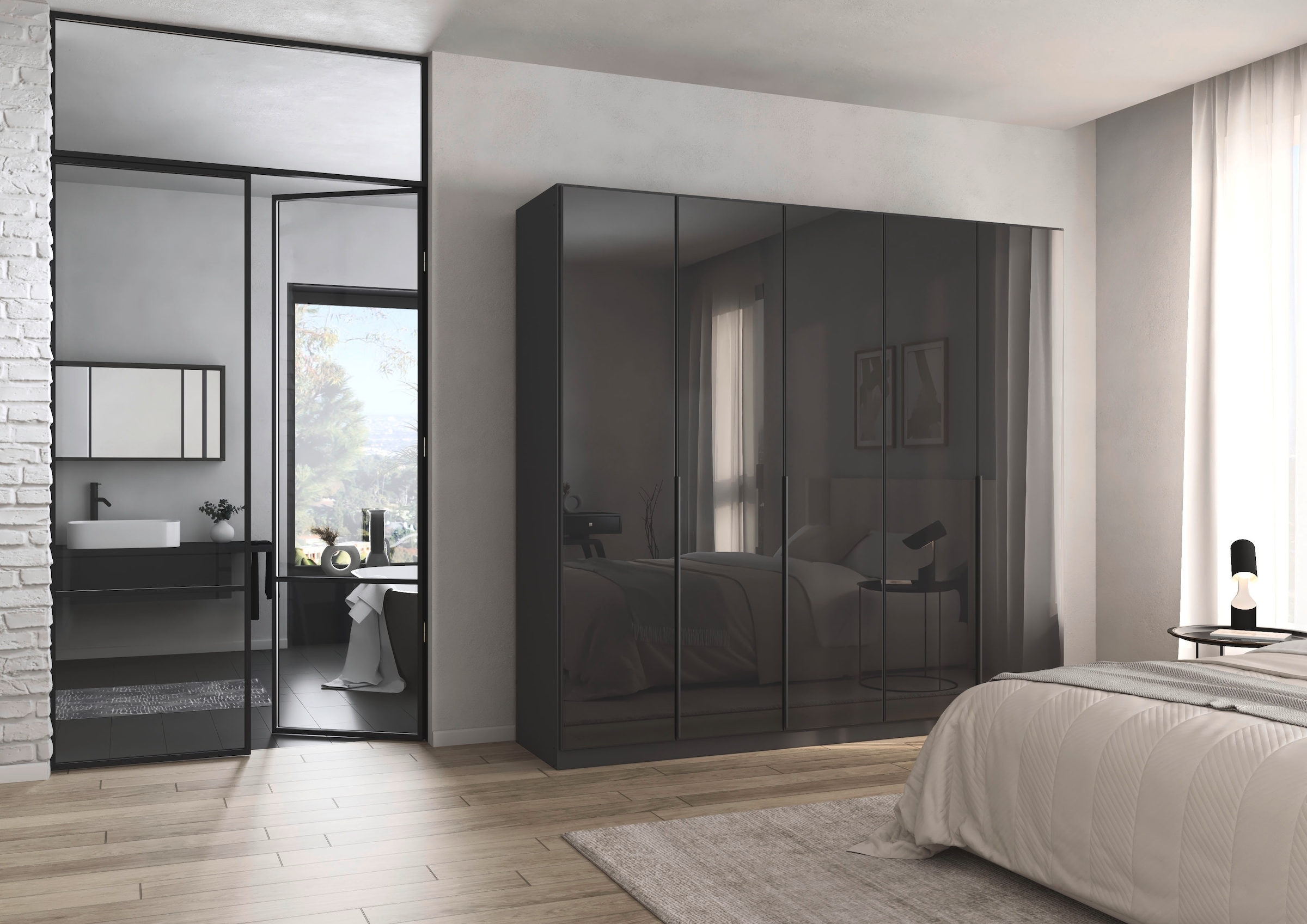 rauch Drehtürenschrank »Kleiderschrank Kleiderschränke Schrank Garderobe AGORDO mit Glasfront«, (in zwei Griff-Farben), durchdachte Innenausstattung, in 6 Breiten und 2 Höhen MADE IN GERMANY