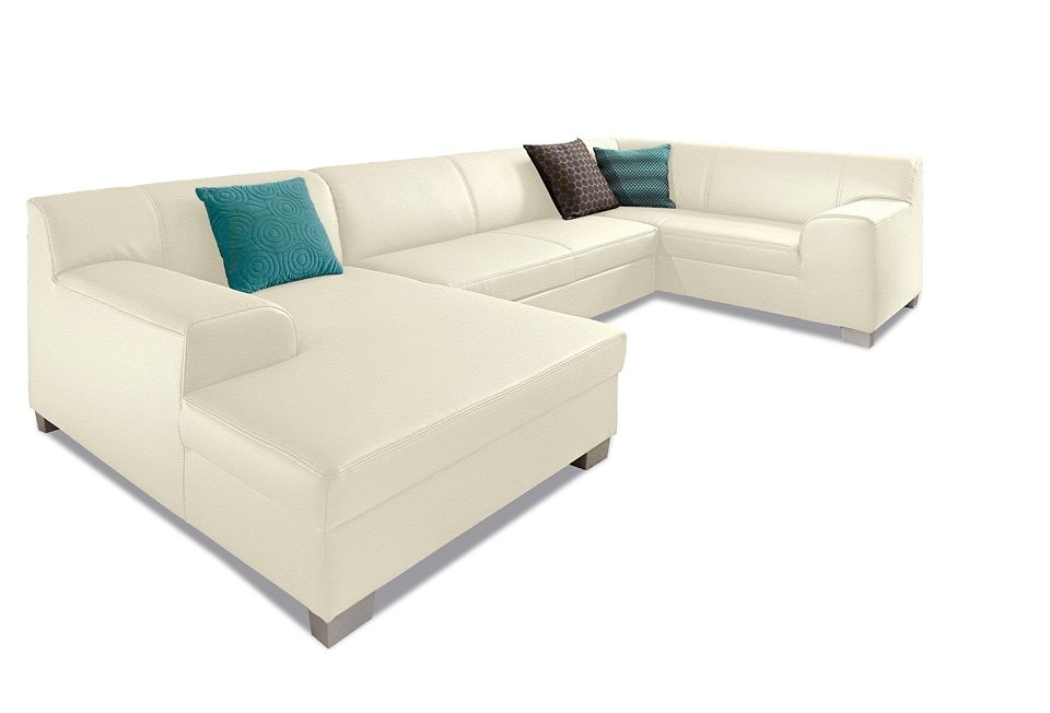 DOMO collection Wohnlandschaft »Amando in vielen Bezugsvarianten, auch in Leder, komfortabel, U-Form«, wahlweise mit Bettfunktion, fester Sitzkomfort, frei im Raum stellbar