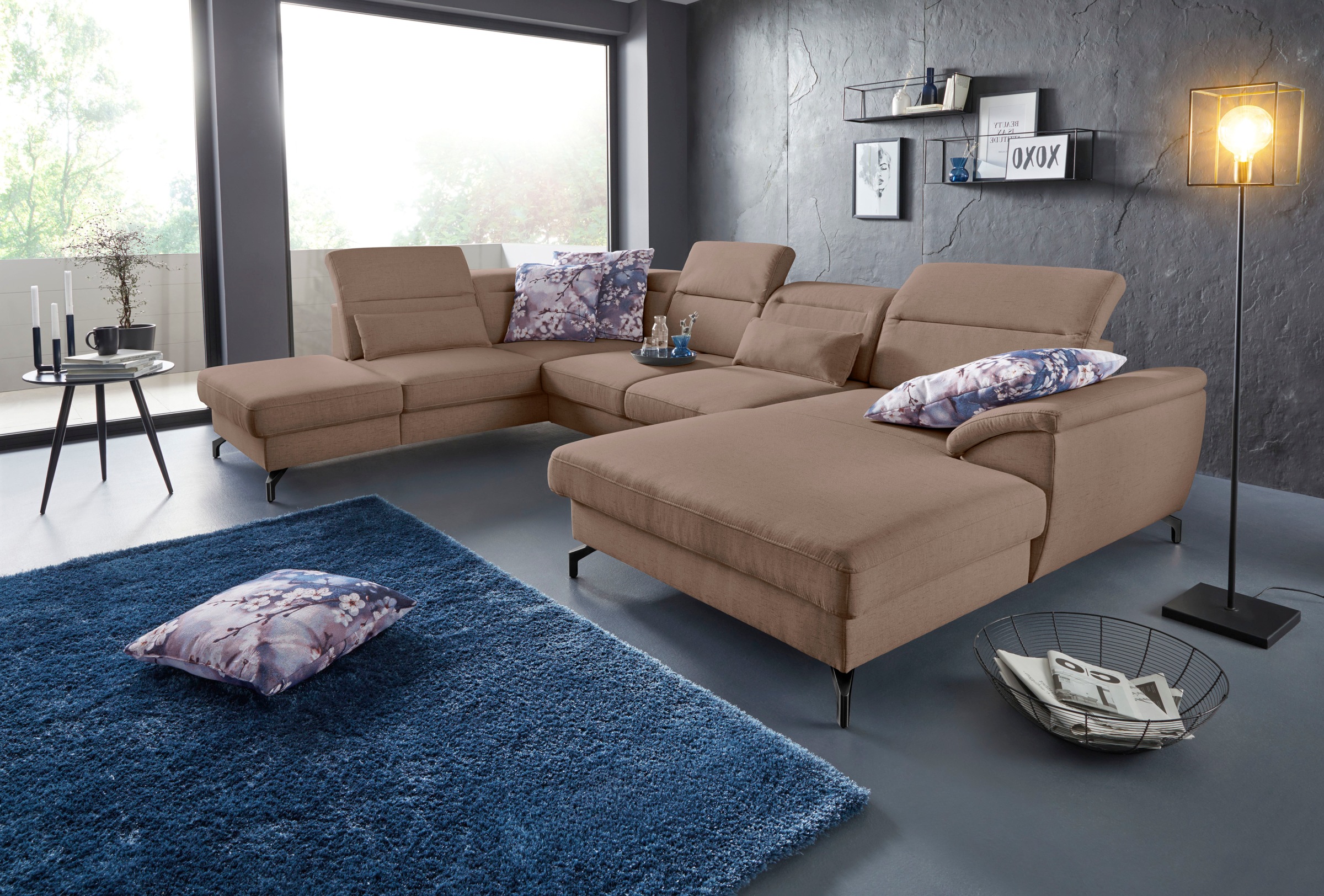 sit&more Wohnlandschaft »Percy U-Form«, 12 cm Fußhöhe, Sitztiefenverstellung, wahlweise in 2 Fußfarben