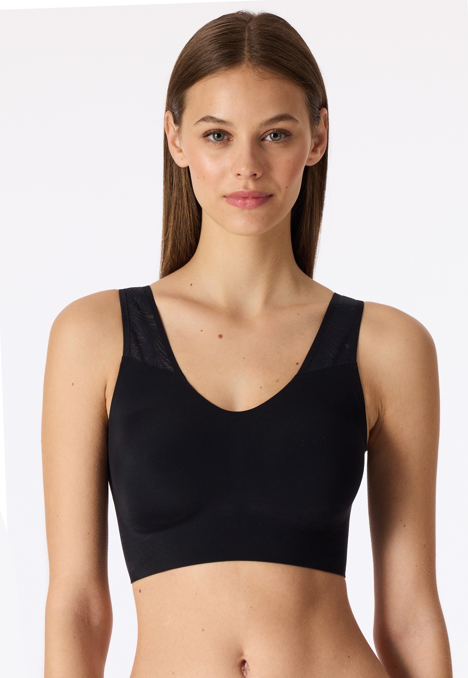 SCHIESSER Damen Bustier "Invisible Soft Lace", Gr. 38, schwarz, Single Jersey, Obermaterial: 75% Polyamid, 25% Elasthan, BHs, herausnehmbare Pads,