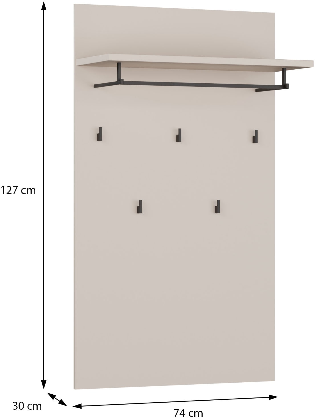 FORTE Garderobenpaneel B/H/T 74/127/30 cm, Wandmontage,