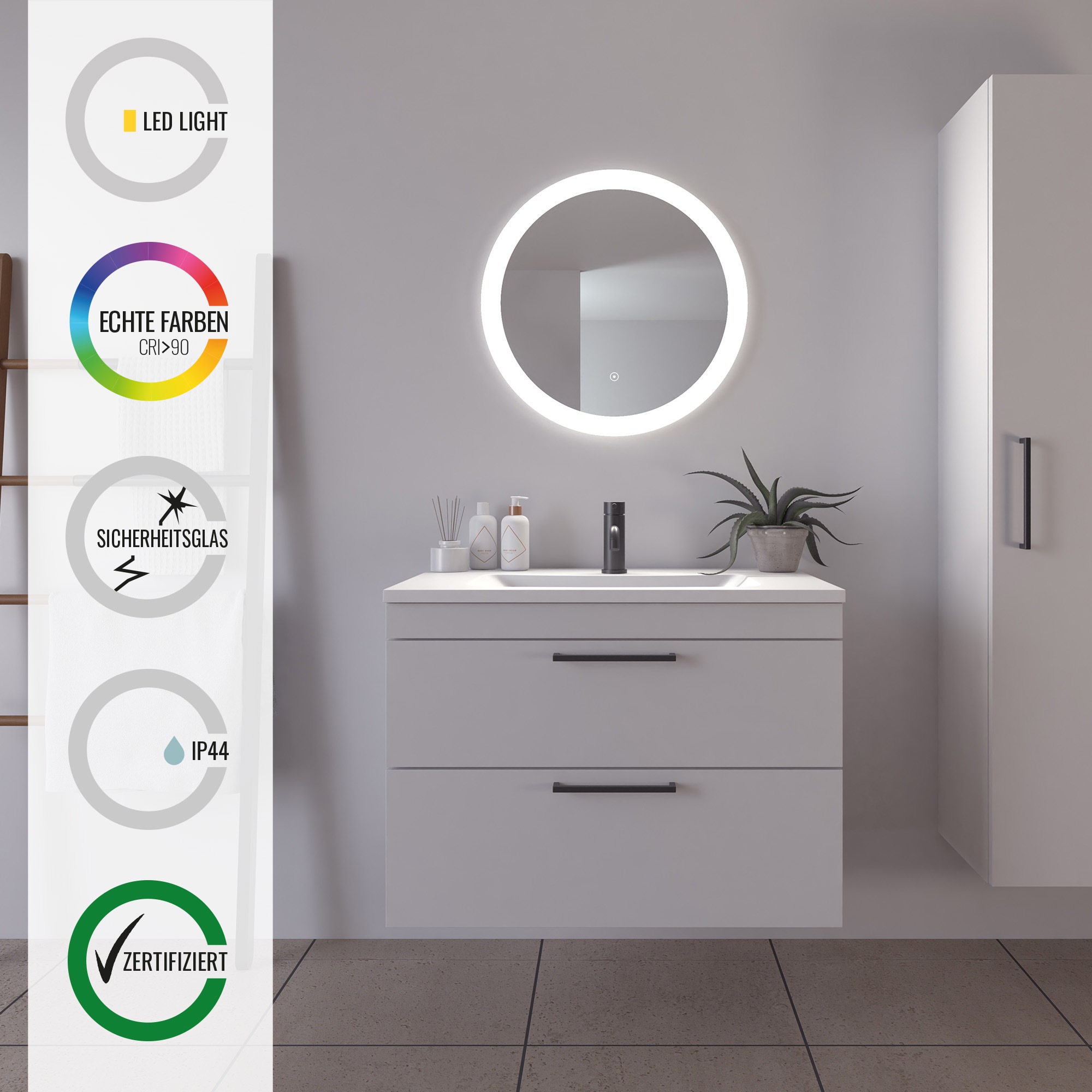 Loevschall Badspiegel "Vega Rund, Badzimmerspiegel mit LED Beleuchtung, Lic günstig online kaufen