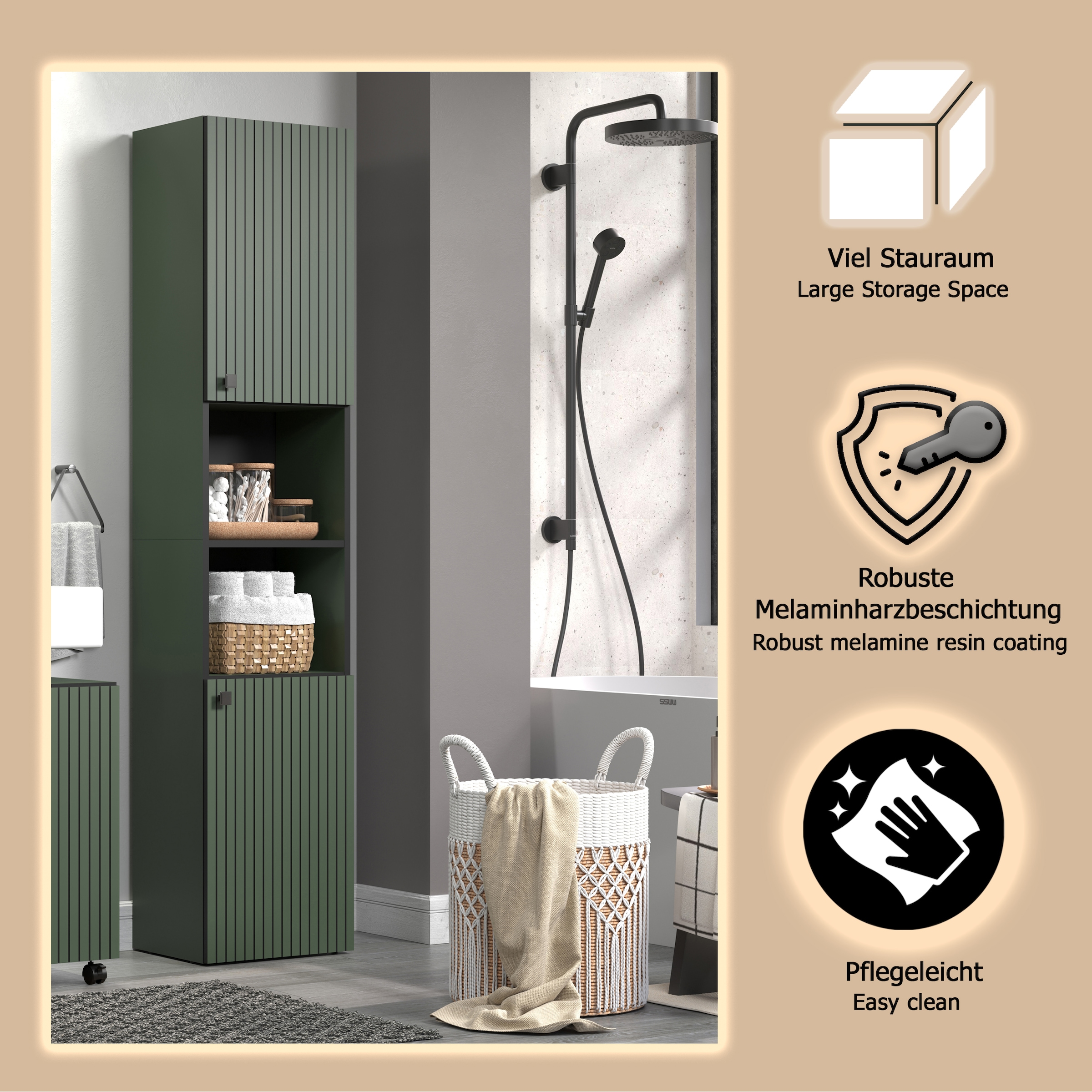 welltime Hochschrank »Amrum«, (1 St.), Badezimmerschrank mit und ohne Schublade - (B/T/H) 40-70/31/186 cm
