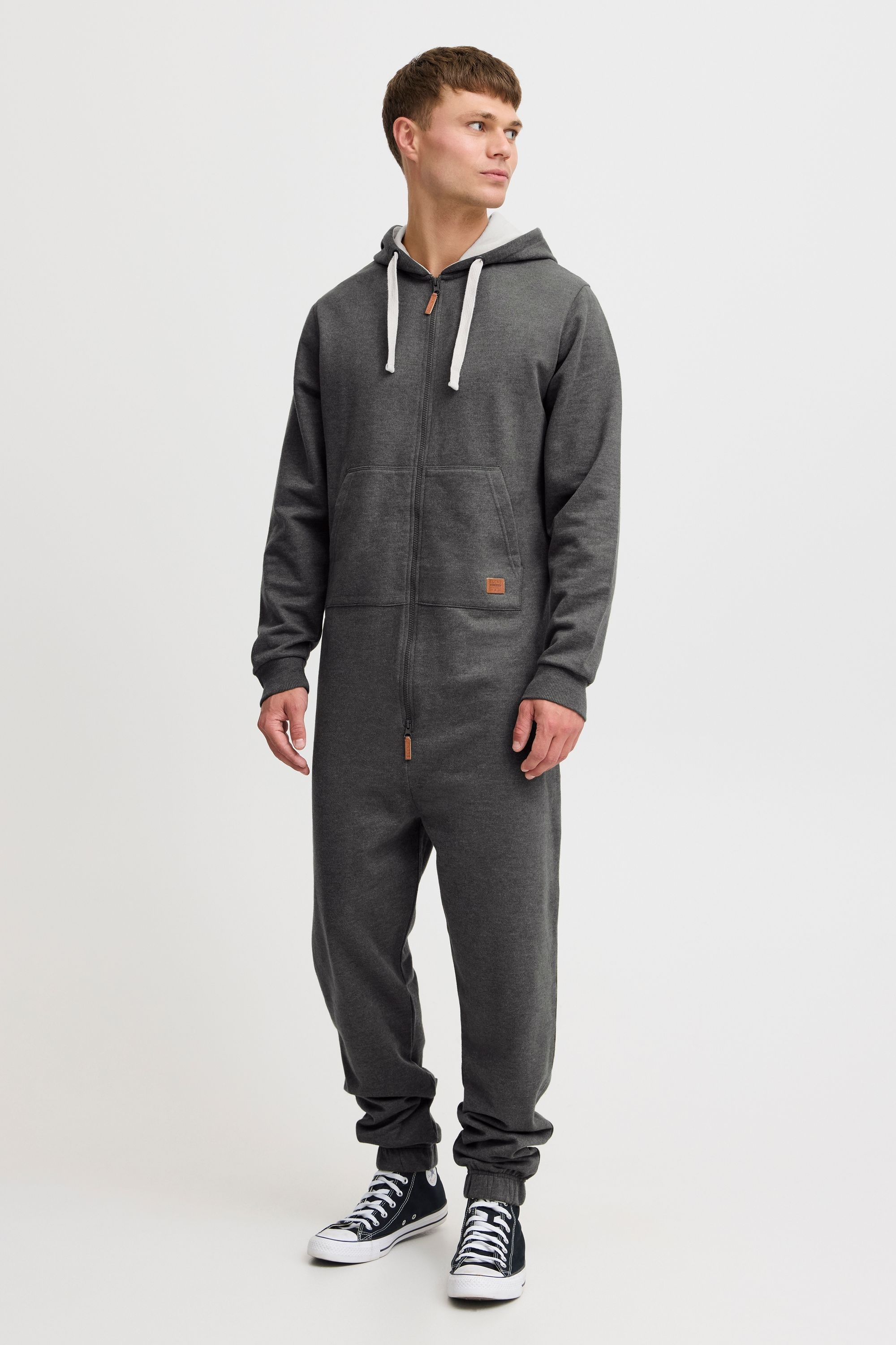 BLEND Herren Overall "BHSalinho"charcoal, Gr. L, unifarben, Sweatware, 60% Baumwolle, 40% Polyester, Overalls, Overall mit Fleece-Kapuze