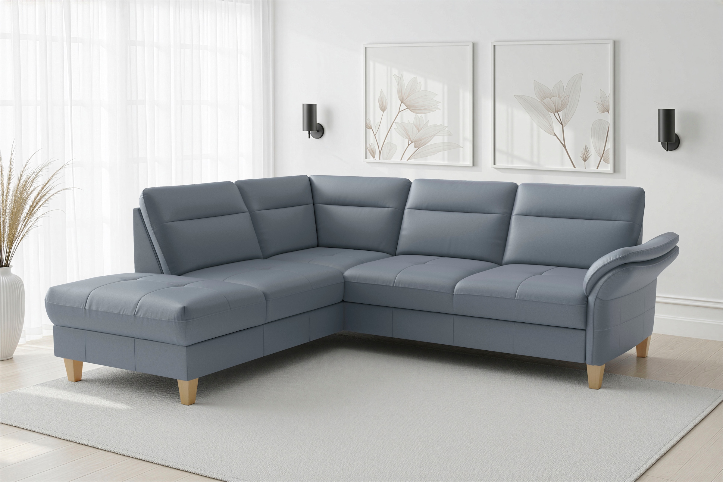 sit&more Ecksofa "Pamela L-Form, B: 218 cm, optional Schlaffunktion & Bettkasten, Leder" optional Armteilverstellung, Schlaffunktion & Bettkasten