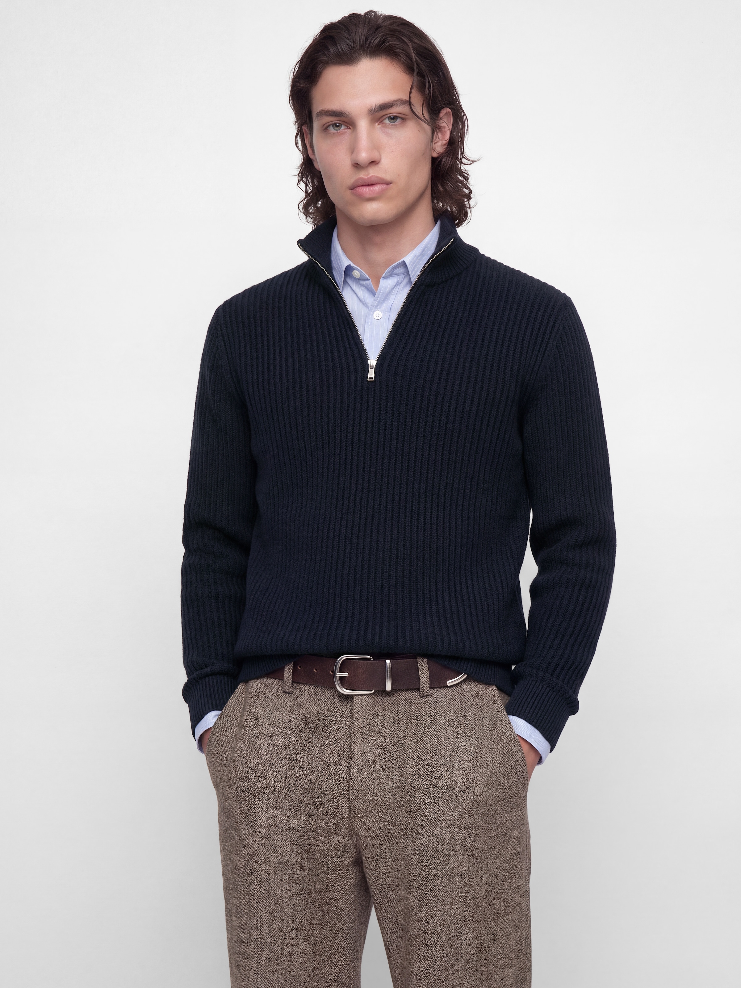 Jack & Jones Troyer »JJSAGE KNIT HALF ZIP« Materialmix, locker geschnitten