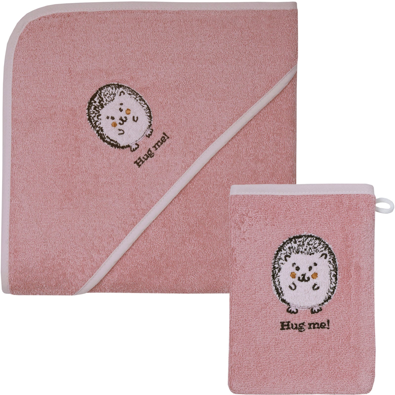 Wörner Handtuch Set "Igel rosa Kapuzenbadetuch 100/100 mit Waschhandschuh", (Spar-Set, 2 St., Kapuzenhandtuch 100 x 100 