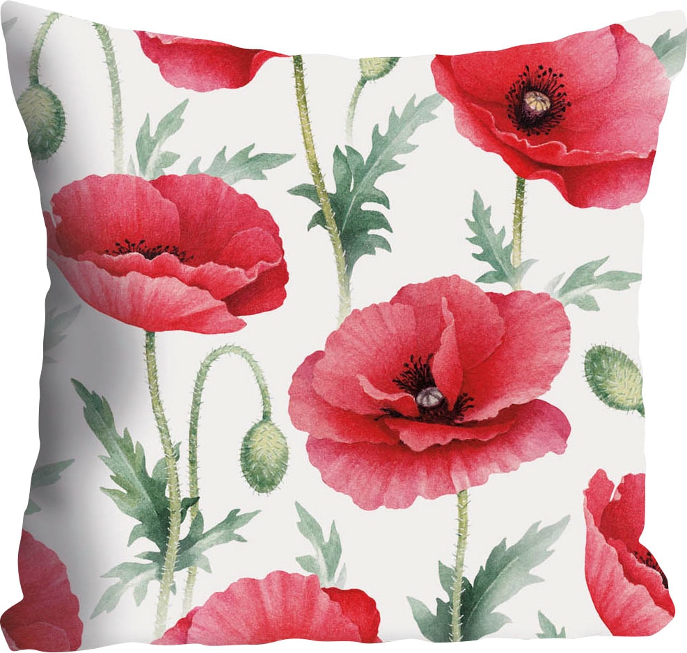 queence Dekokissen »Leon«, Kissenhülle,Mohnblumen,Rot,Blumen,Floral,Natur,Dekorativ,Lebendig