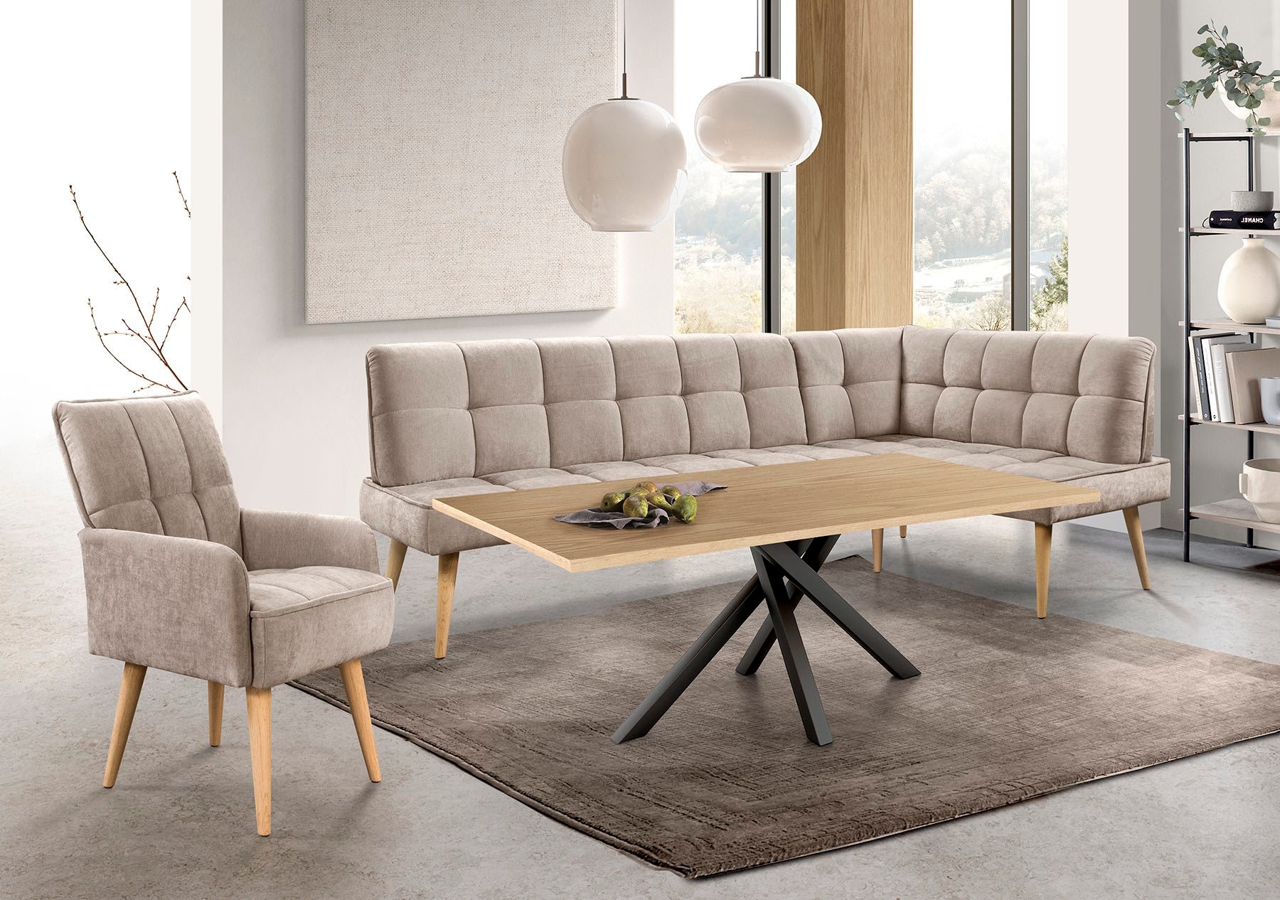 exxpo - sofa fashion Eckbank "Latte" moderne Sitz- und Rückensteppung, bequem und elegant, hoher Holzfuß