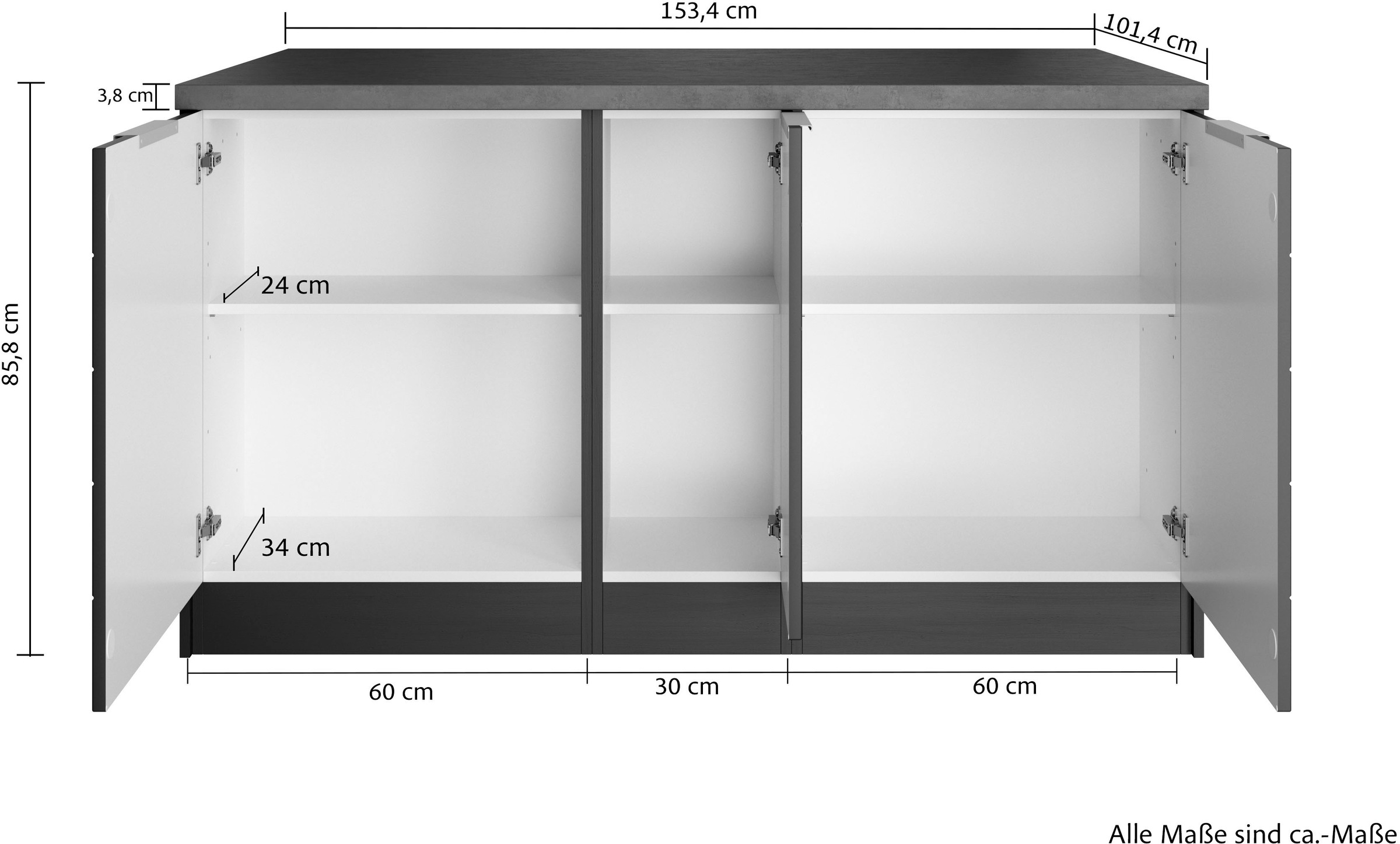 KOCHSTATION Kücheninsel »KS-Luhe, Breite 153 cm, mit Flaschenregal«, MDF-Fronten, Arbeitsplatte 38mm stark