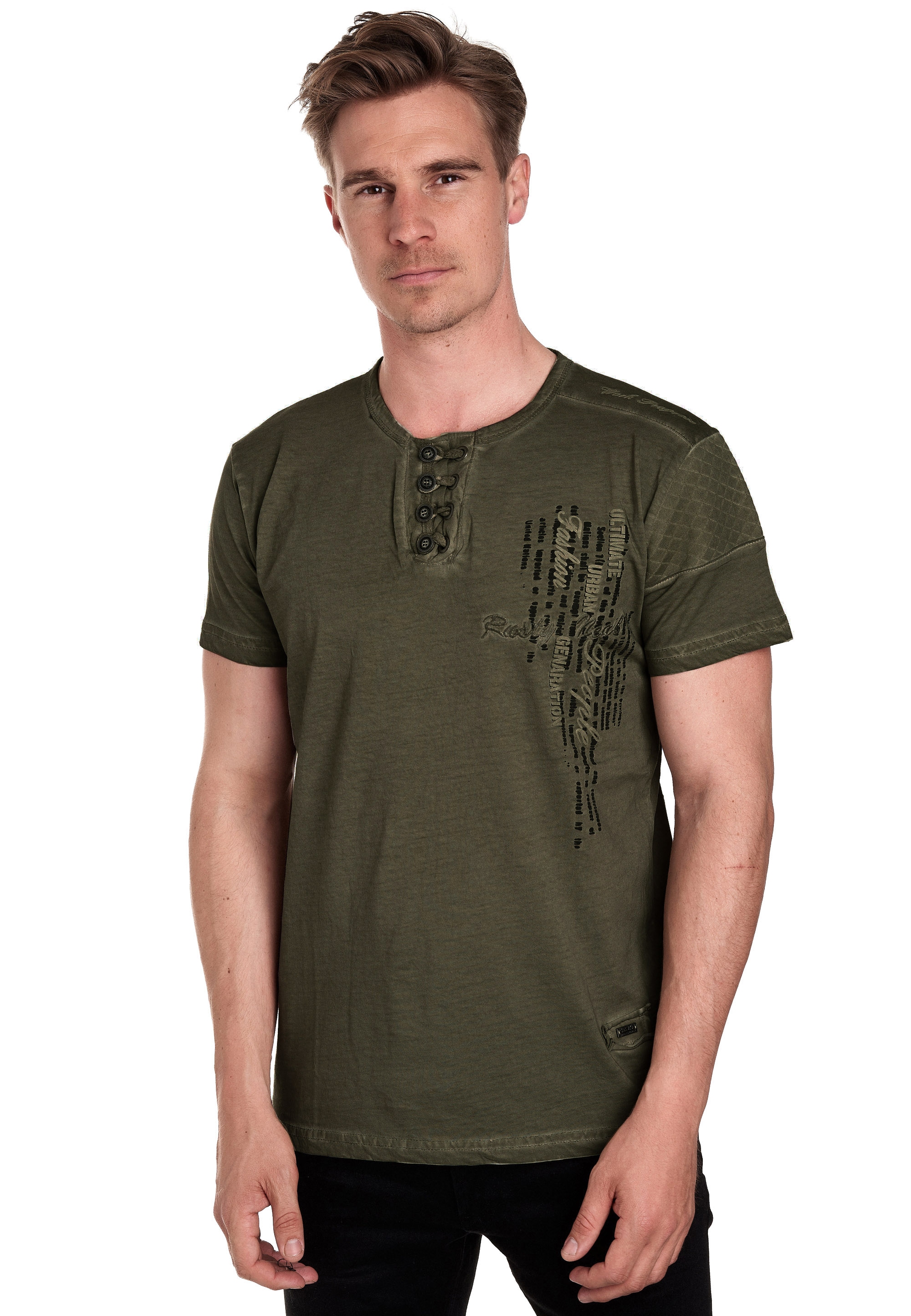Rusty Neal T-Shirt, mit schicker Knopfleiste