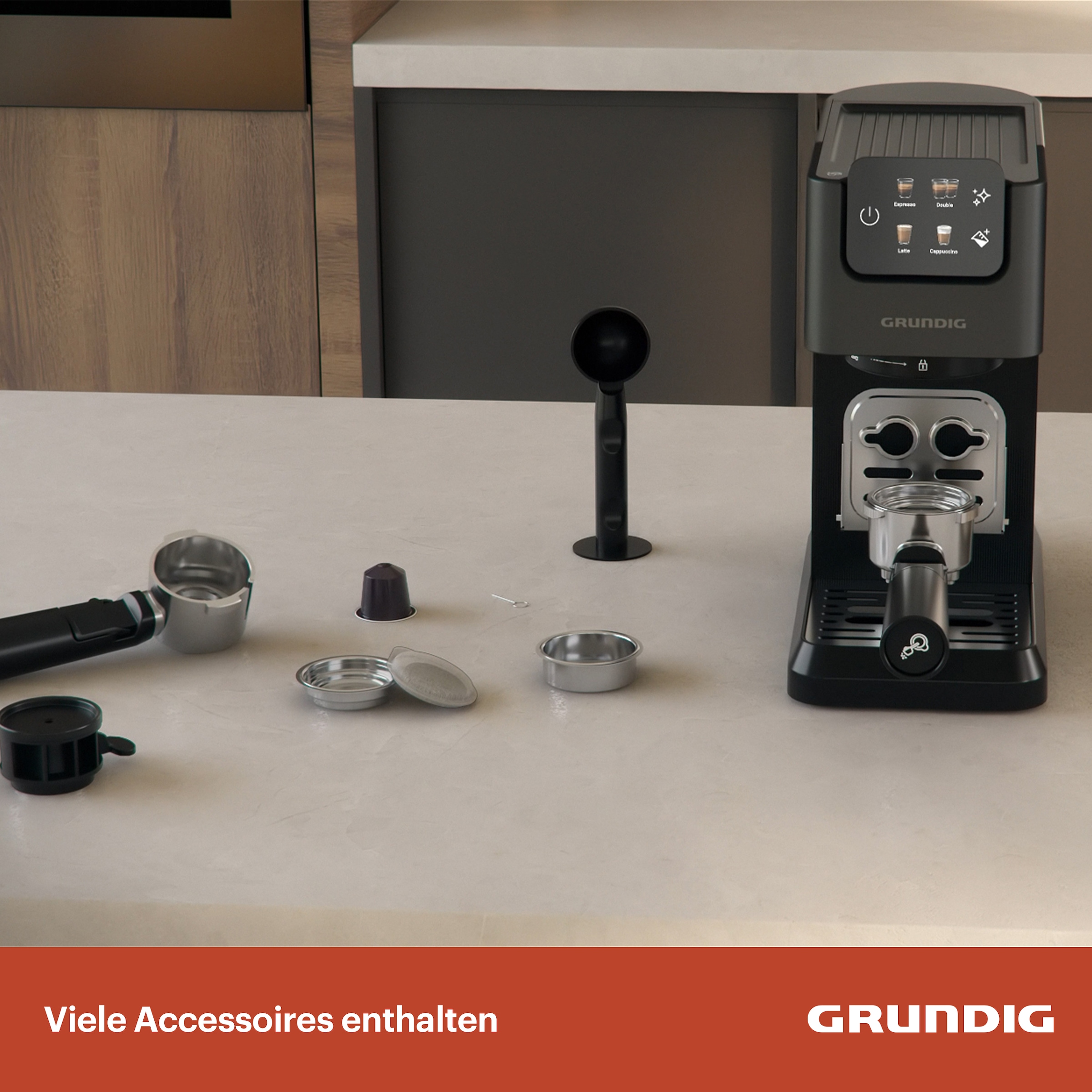 Grundig Siebträgermaschine »KSM 6430«, mit integriertem Milchbehälter, geeignet für Kaffeepads und Kapseln
