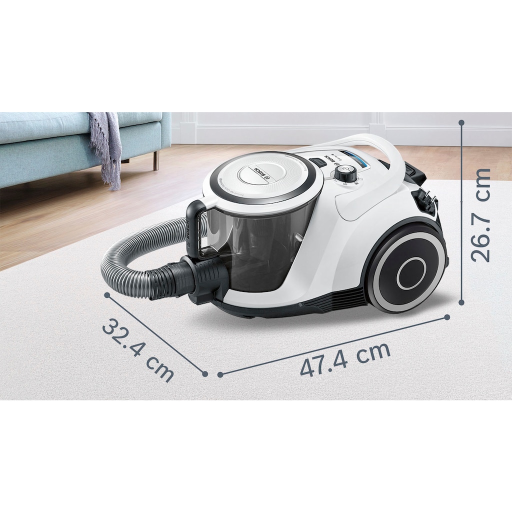 BOSCH Bodenstaubsauger »Serie 6 BGC41XALL, Testsieger, ideal für Allergiker, Hygiene-Filter«, 700 W, beutellos, 10 Jahre Motorgarantie, Hartbodendüse, XXL-Polsterdüse, leise, weiß