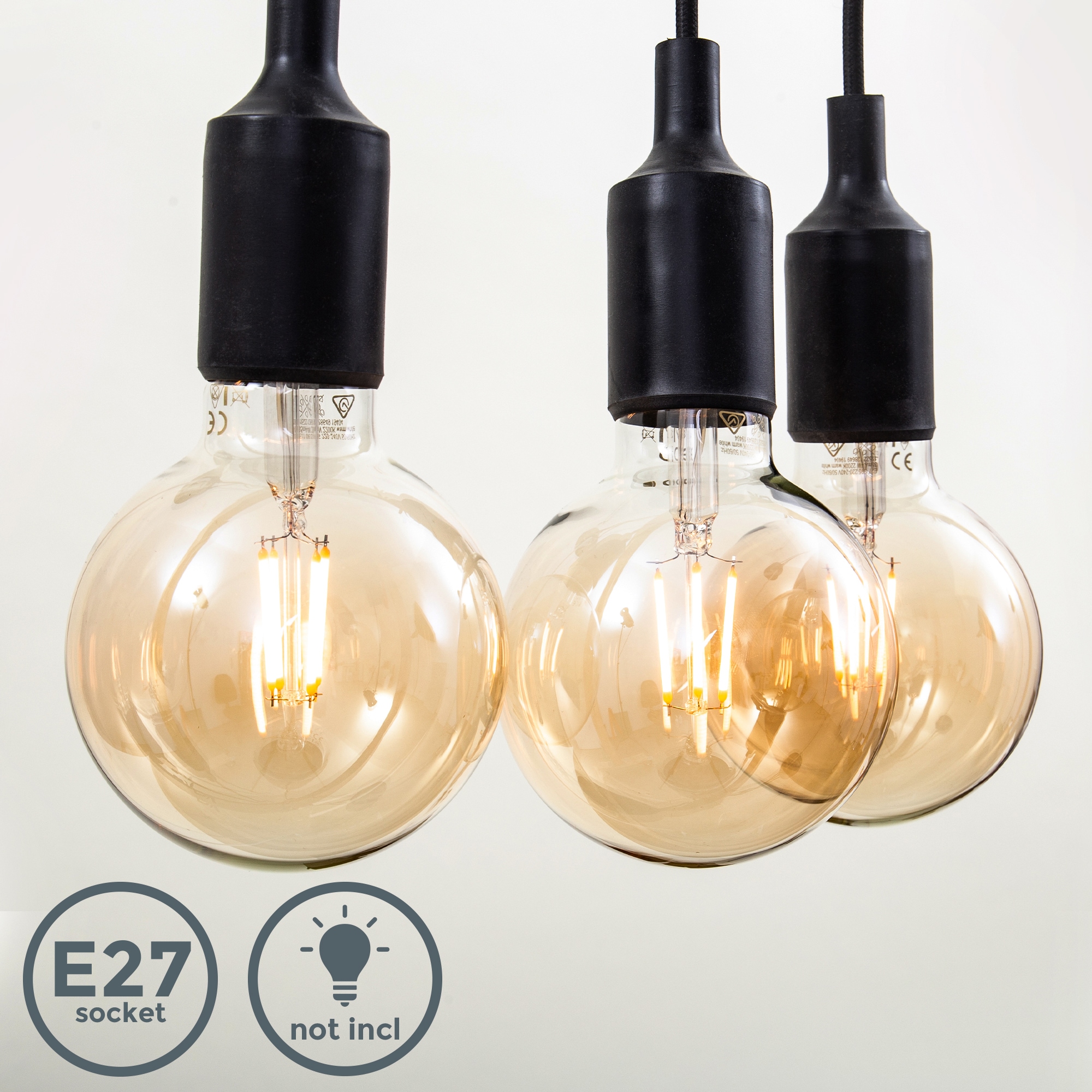 B.K.Licht LED Pendelleuchte »Nordic«, 3 flammig, Leuchtmittel E27 | ohne Leuchtmittel-Leuchtmittel wechselbar, Hängeleuchte, Hängelampe, Retro Nordic, Deckenlampe, schwarz, 2m