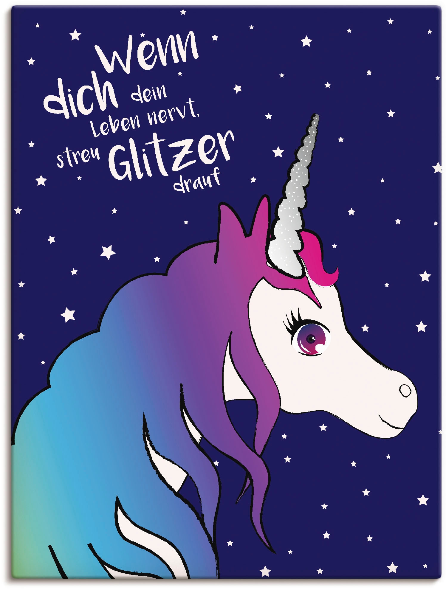 Größen Artland Glitzer Leinwandbild, auf oder streu in Animal dein Wandaufkleber | (1 versch. Fantasy, Wandbild BAUR »Einhorn als St.), Leben«, Poster bestellen