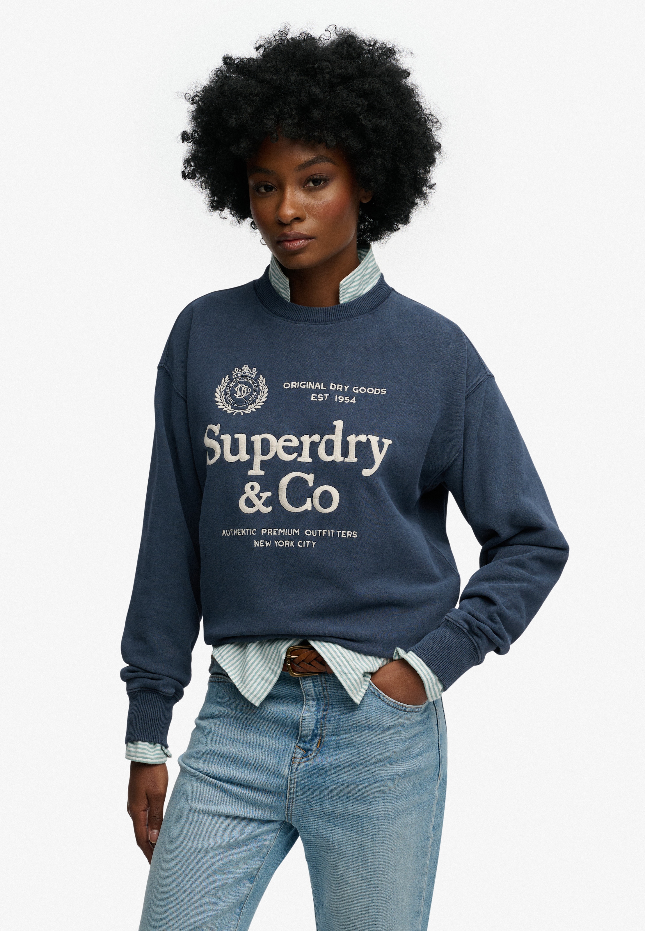 Superdry "LUXE CASUAL EMB LOOSE CREW", mit Print, aus Baumwolle, Relaxed Fit, ohne Verschluss