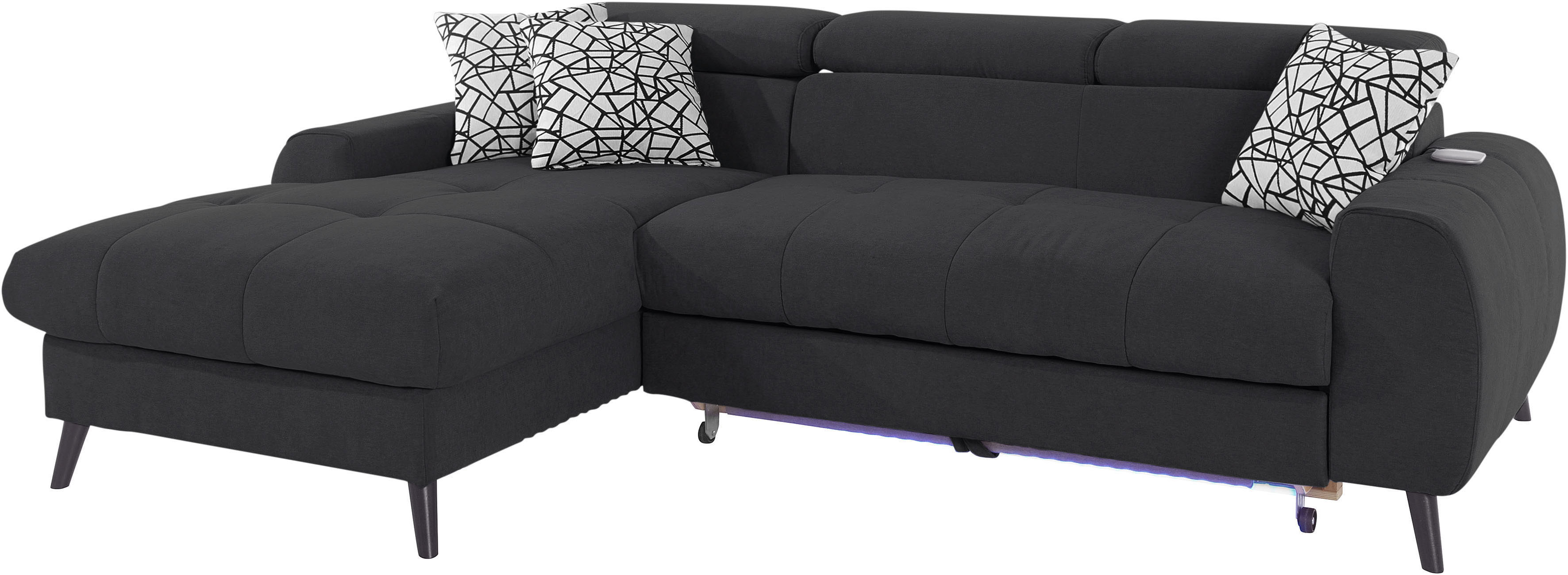 Thumbnail - COTTA Ecksofa "Mia L-Form mit 3 Zierkissen", wahlweise mit Bettfunktion, Bettkasten, Beleuchtung & Wireless-Charger