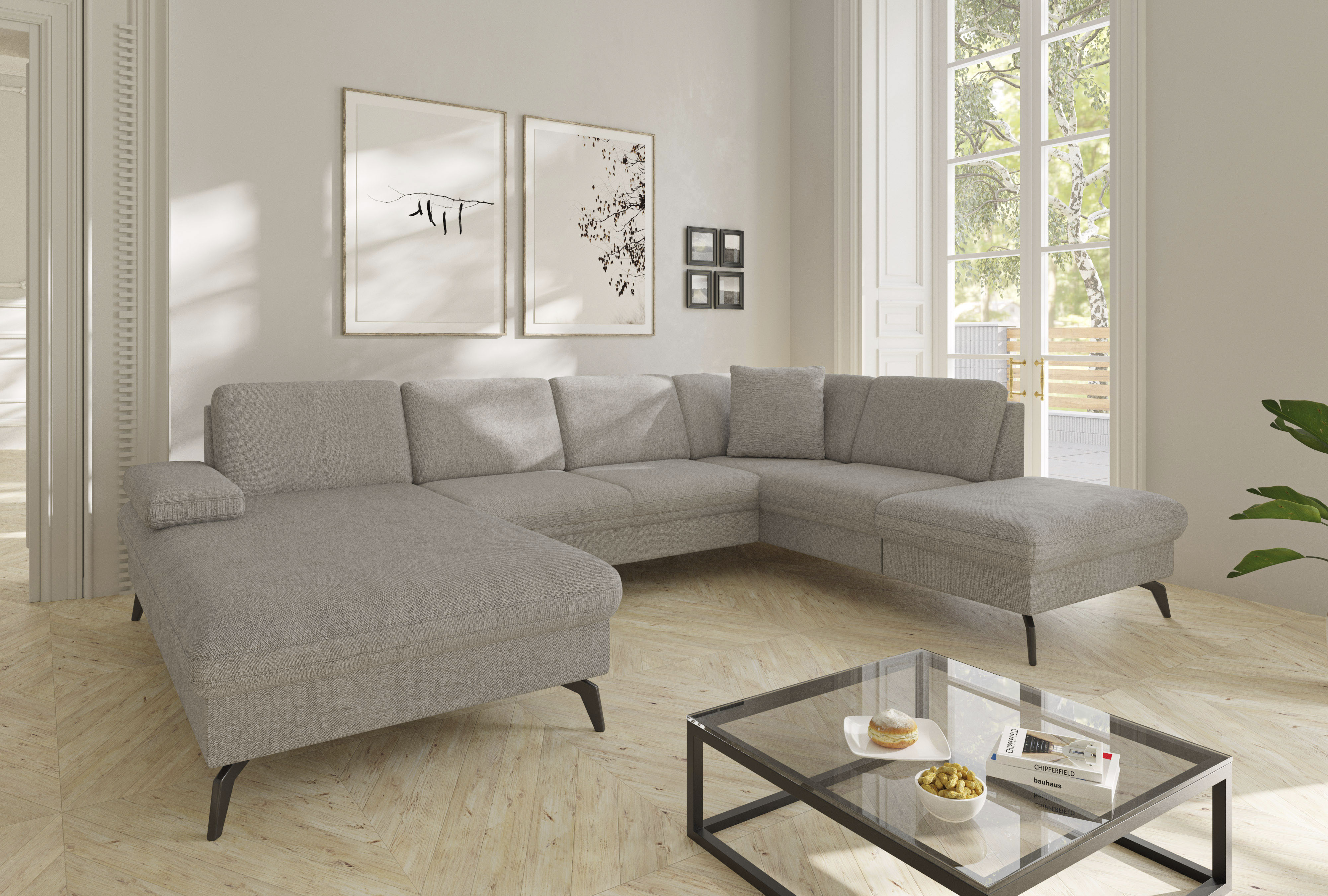 sit&more Wohnlandschaft "Morris Jubi U-Form, B: 300 cm, Armteilverstellung" optional mit Bettfunktion, 1 Zierkissen, komfortable Sitzhöhe 44 cm