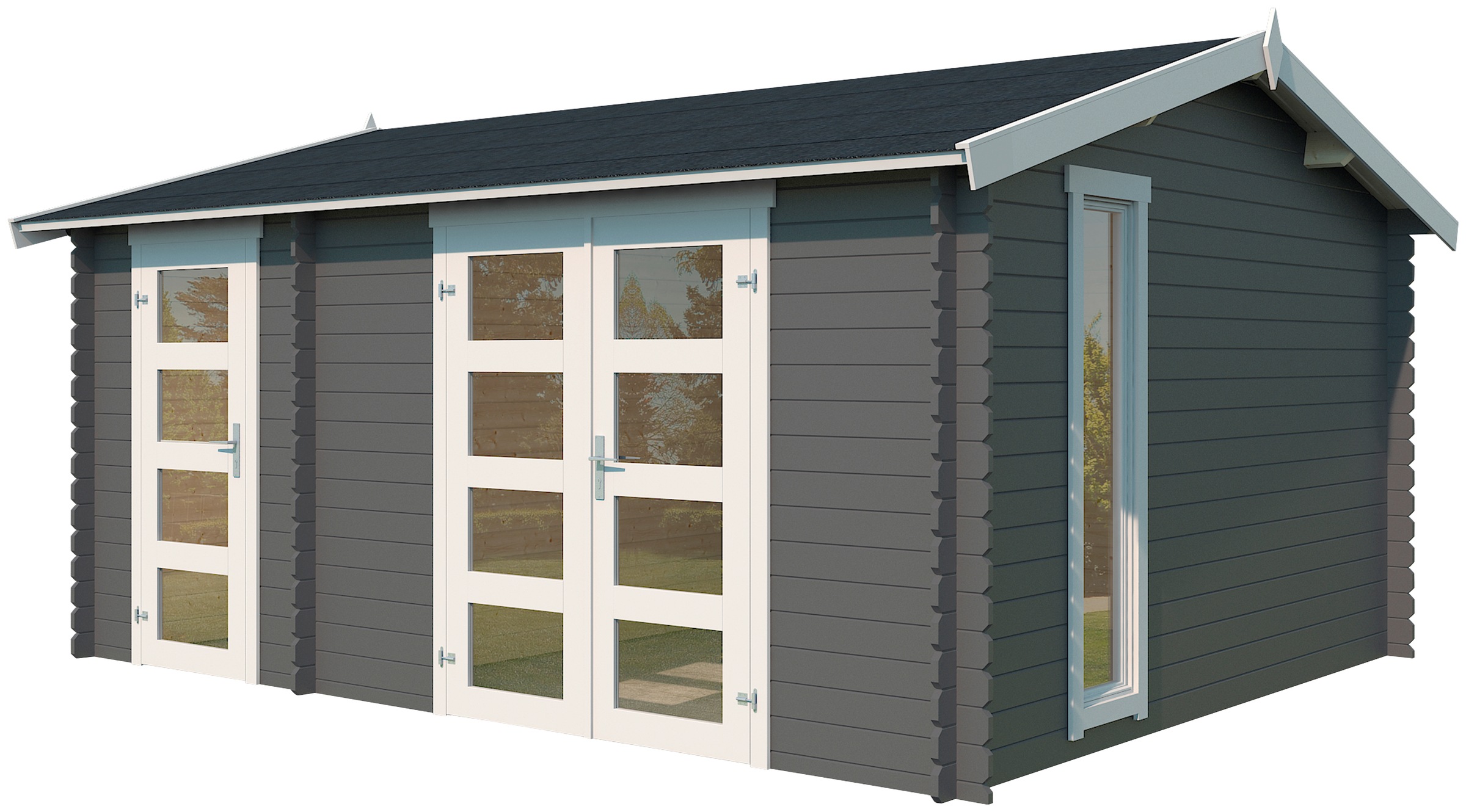 LASITA MAJA Gartenhaus »Carroz 2« Blockbohlenhaus 28mm 2-Raum, Fundamentmaß 4560x3600, Carbongrau